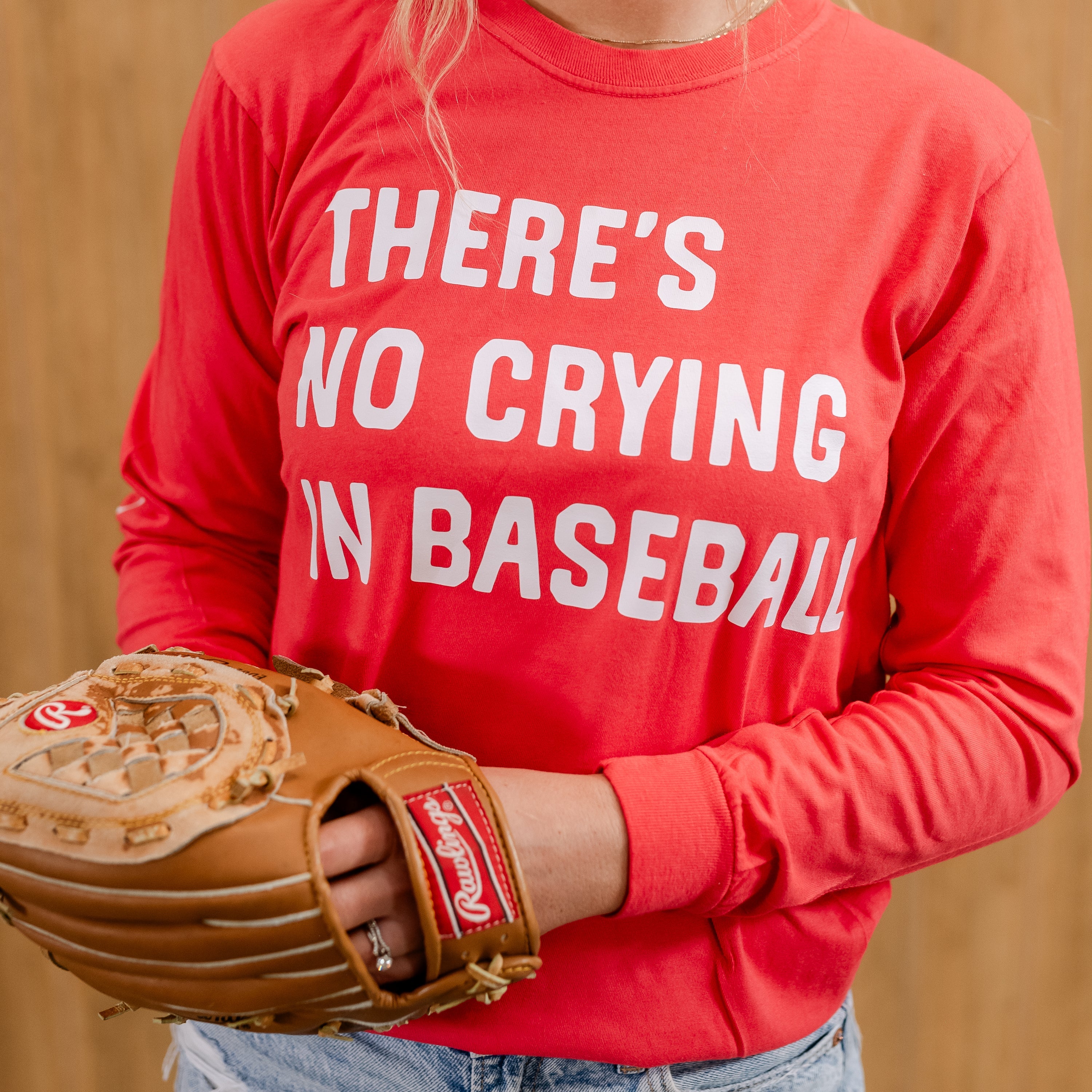 There's No Crying In Baseball (elbows) - Custom Number (back) - LONG SLEEVE Comfort Colors Tee Little Mama Shirt Shop