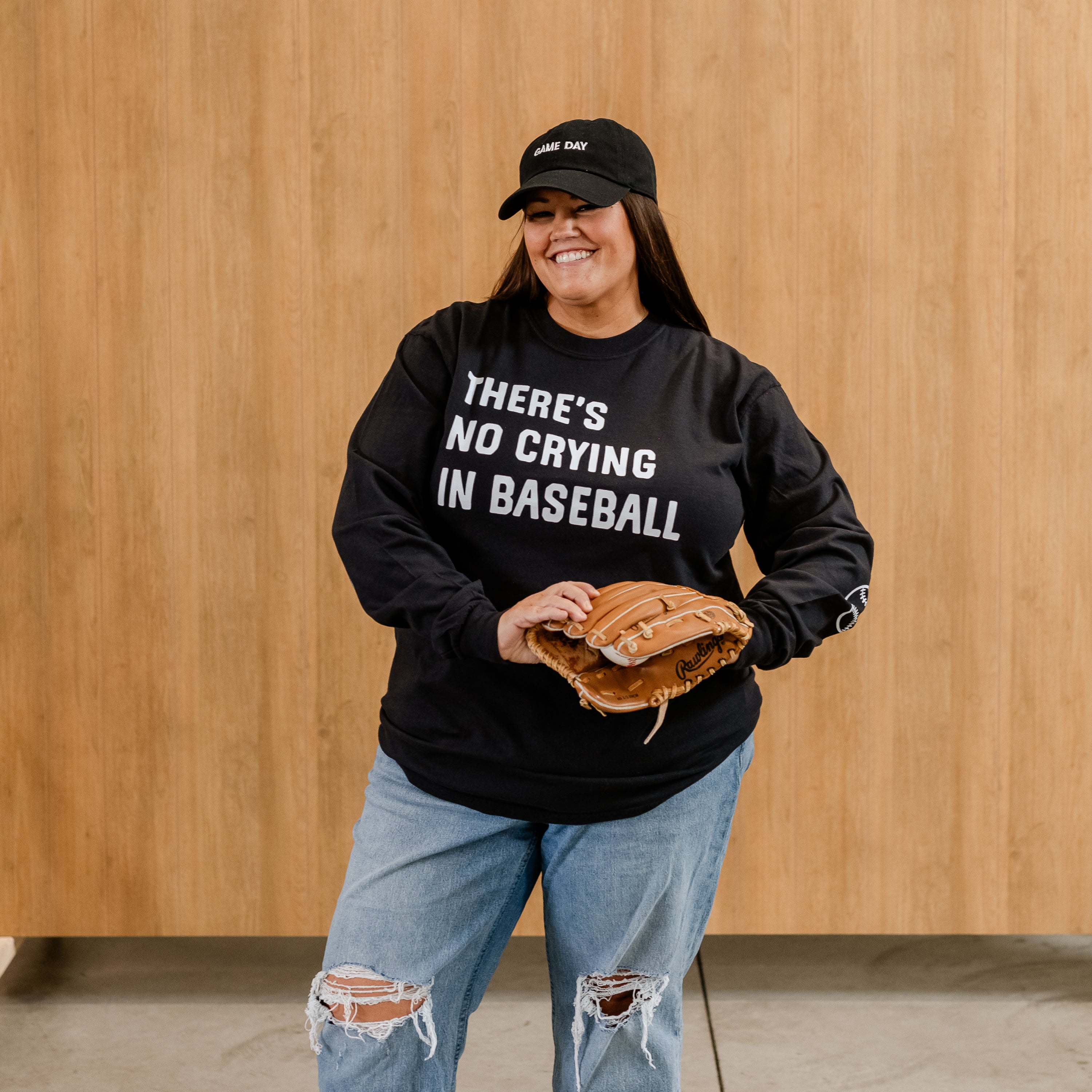 There's No Crying In Baseball (elbows) - Custom Number (back) - BASIC Fleece Little Mama Shirt Shop LLC
