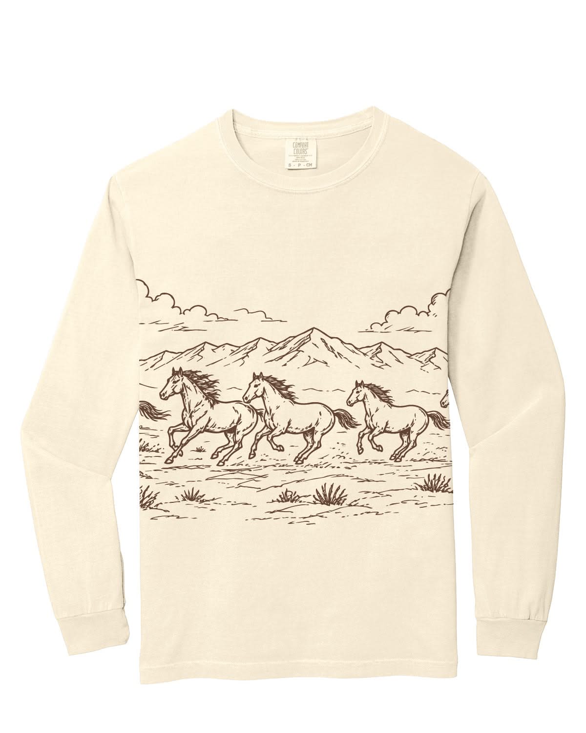 Western Horse Print | Comfort Colors Long Sleeve Tee Little Mama Shirt Shop LLC