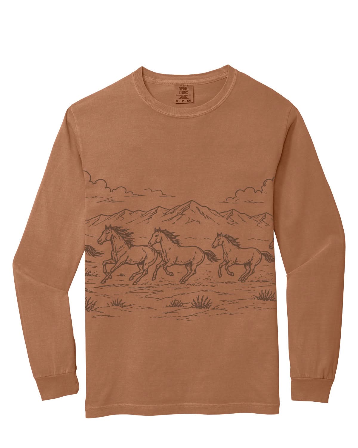 Western Horse Print | Comfort Colors Long Sleeve Tee Little Mama Shirt Shop LLC
