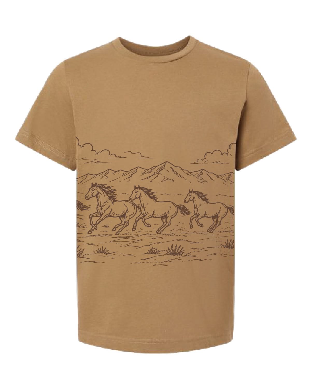 Western Horse Print | Child Tee | Coyote Brown Little Mama Shirt Shop LLC