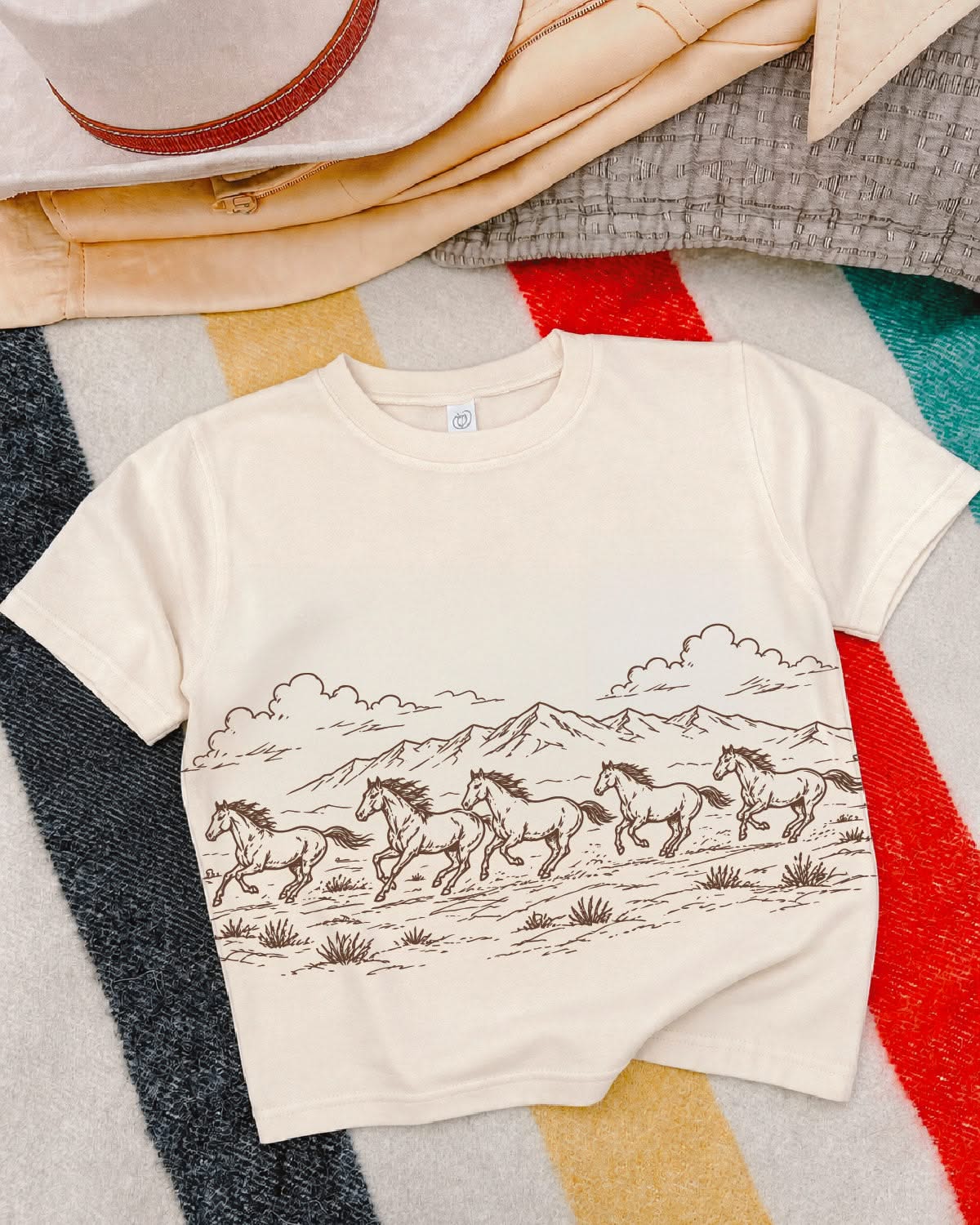 Western Horse Print | Child Tee Natural | Kids Western Shirt Little Mama Shirt Shop LLC