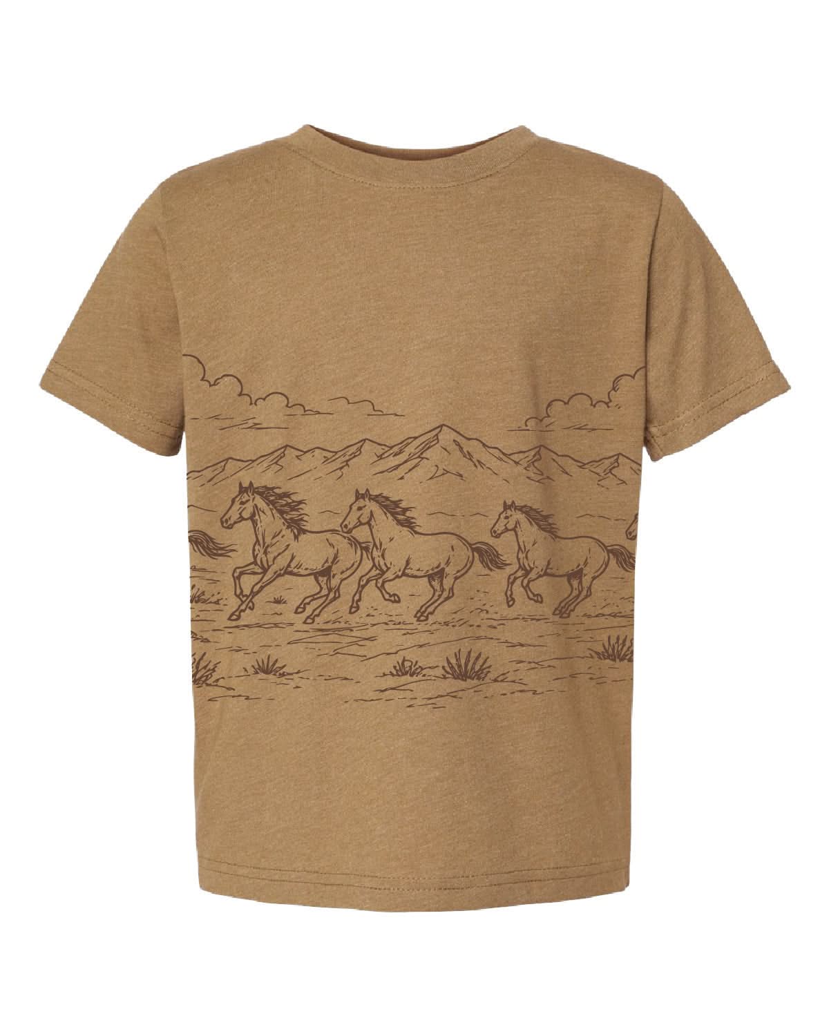 Western Horse Print | Child Tee | Coyote Brown Little Mama Shirt Shop LLC