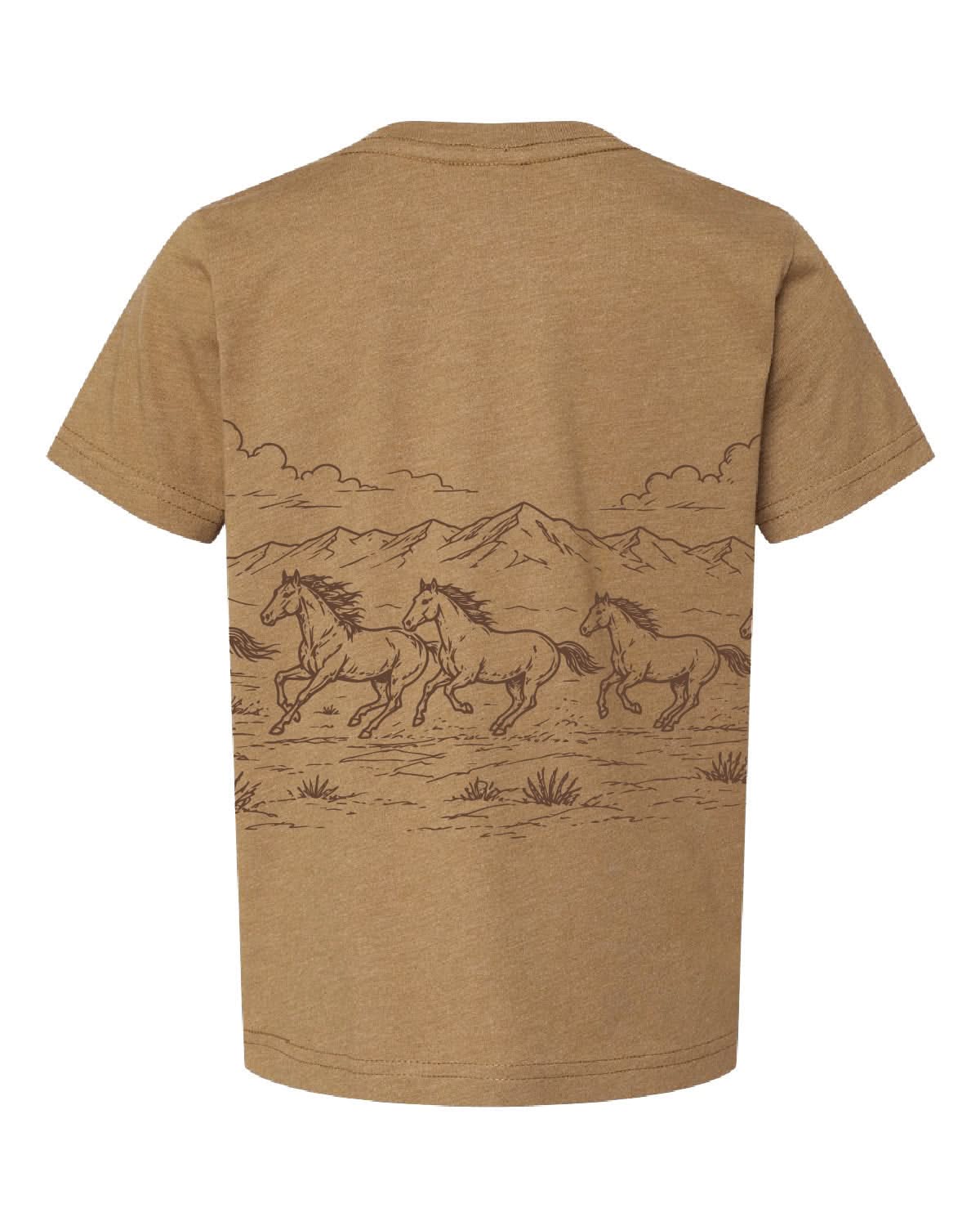 Western Horse Print | Child Tee | Coyote Brown Little Mama Shirt Shop LLC