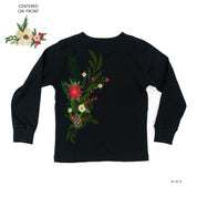 Poinsettia & Winter Flower Cascade (centered & b) - Child LONG SLEEVE Tee Little Mama Shirt Shop