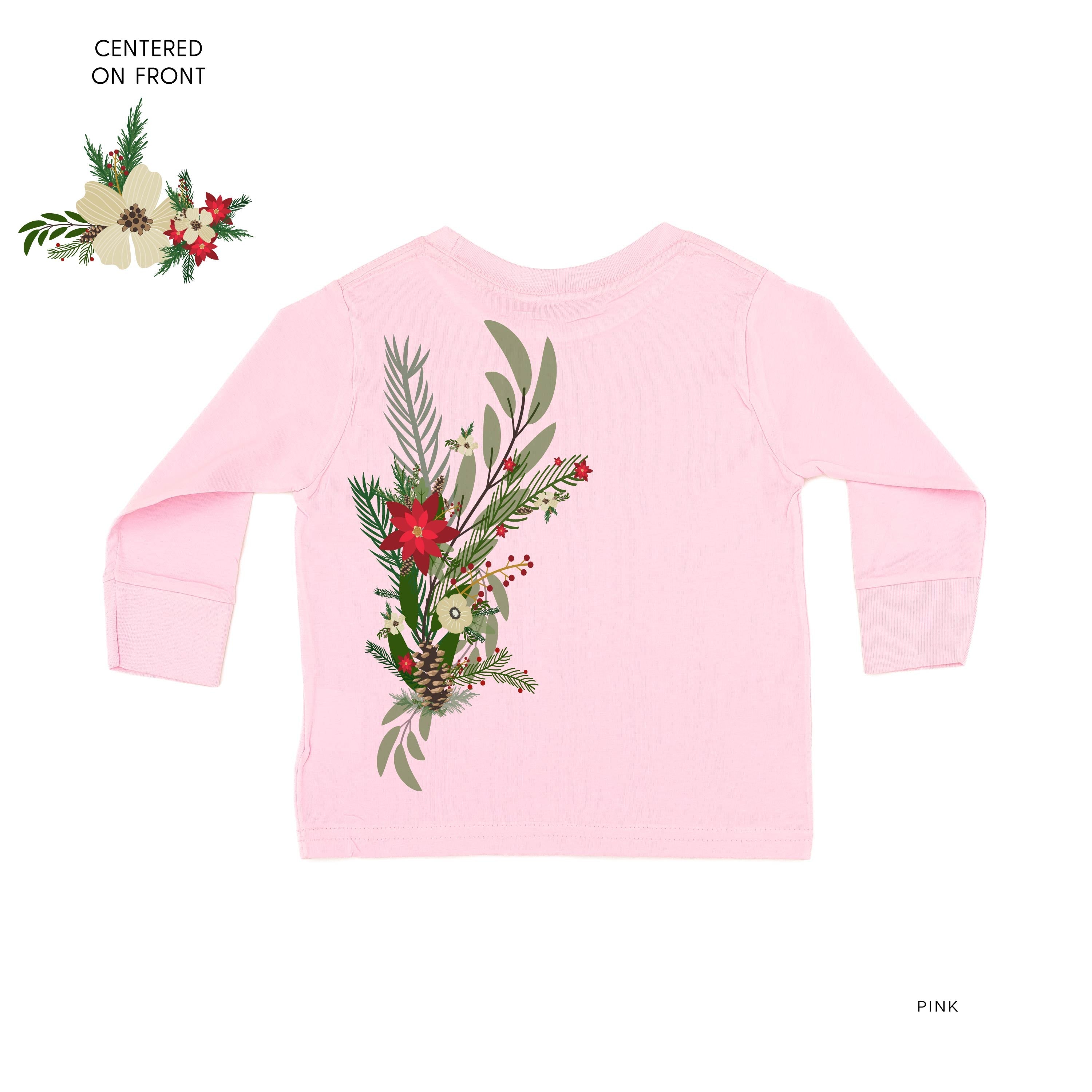 Poinsettia & Winter Flower Cascade (centered & b) - Child LONG SLEEVE Tee Little Mama Shirt Shop