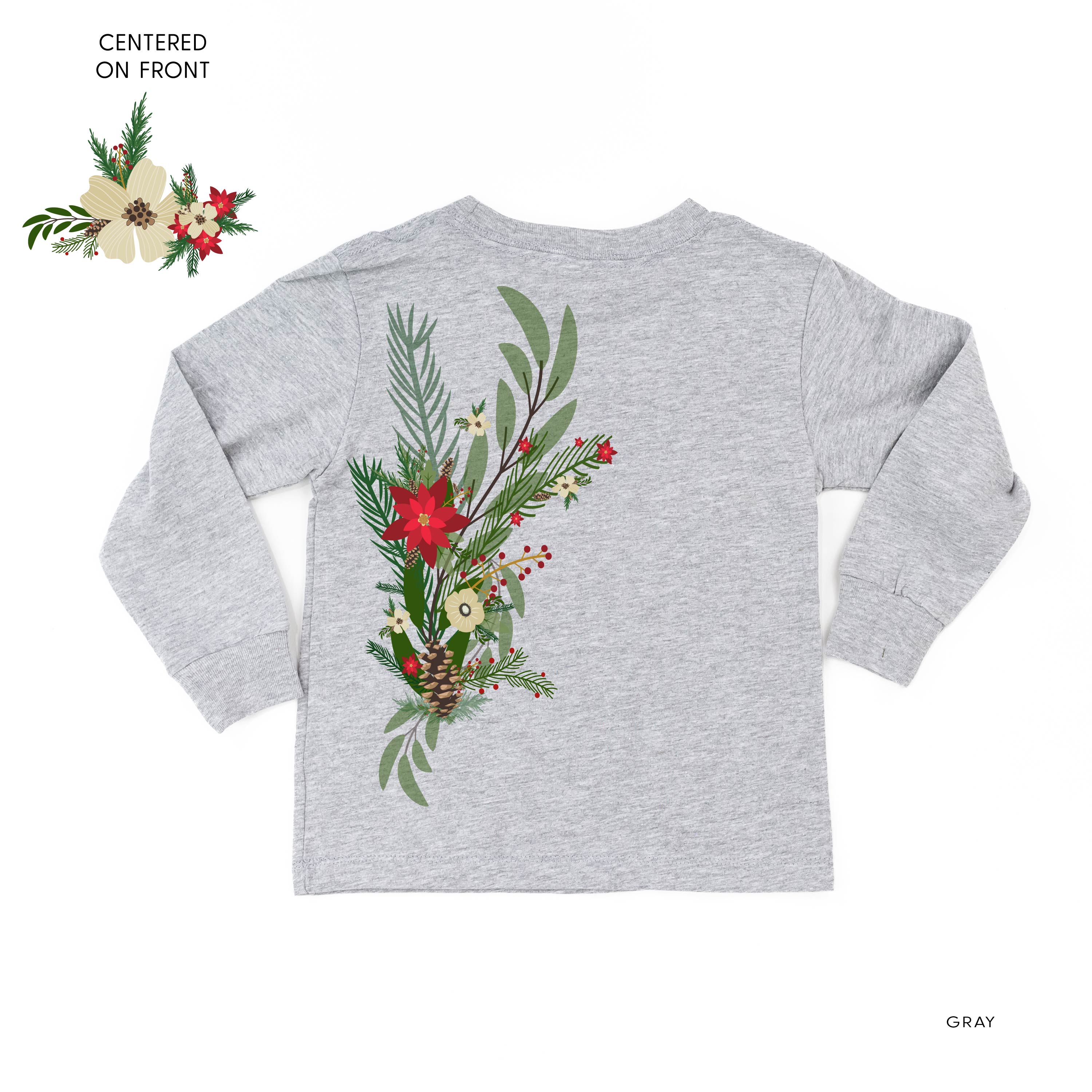 Poinsettia & Winter Flower Cascade (centered & b) - Child LONG SLEEVE Tee Little Mama Shirt Shop