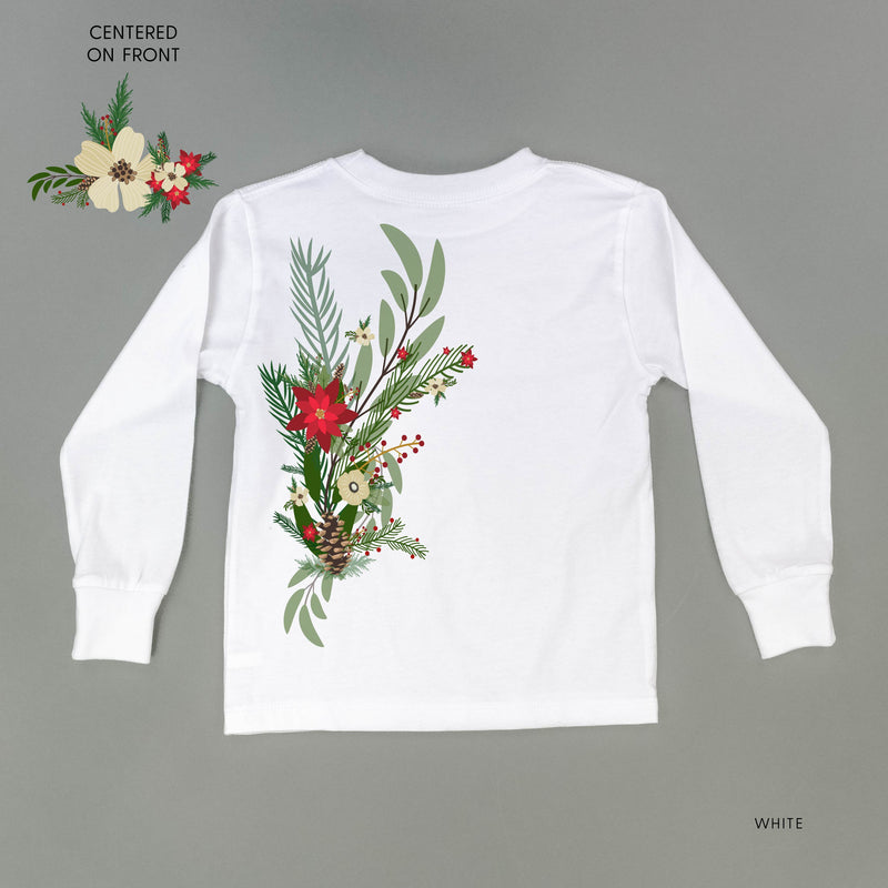 Poinsettia & Winter Flower Cascade (centered & b) - Child LONG SLEEVE Tee