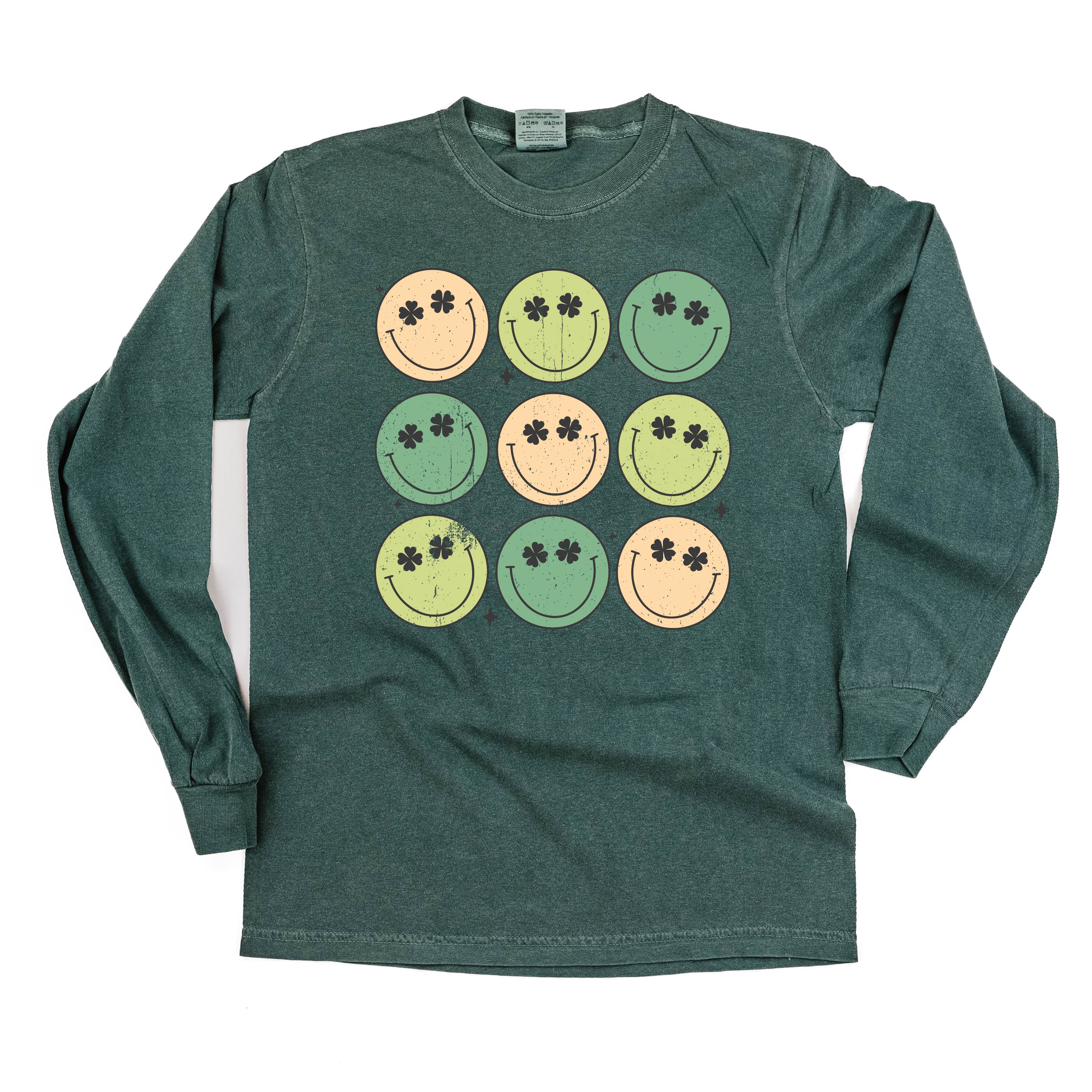 3x3 - St. Patrick's Day Smilies - Long Sleeve Comfort Colors Tee Little Mama Shirt Shop