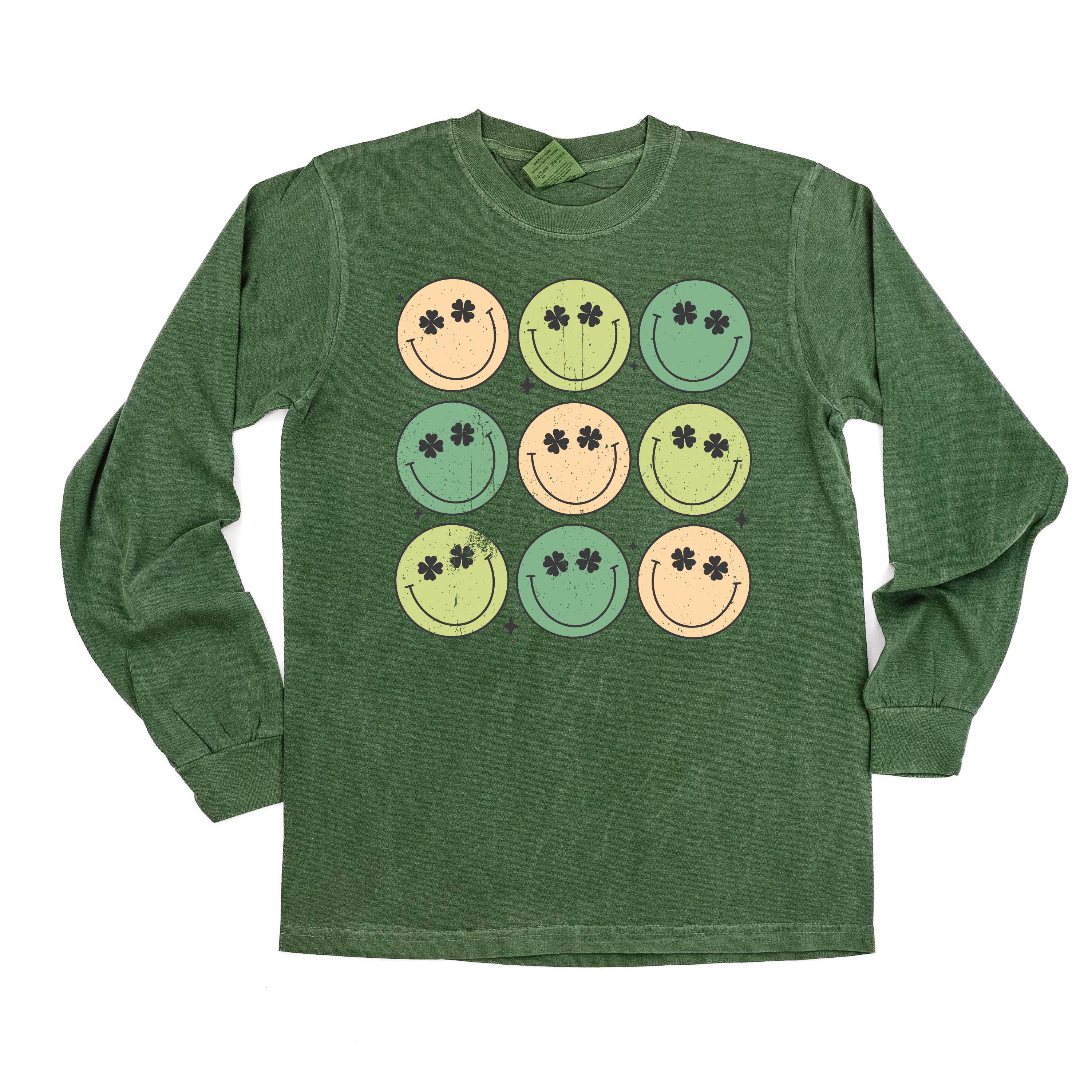 3x3 - St. Patrick's Day Smilies - Long Sleeve Comfort Colors Tee Little Mama Shirt Shop