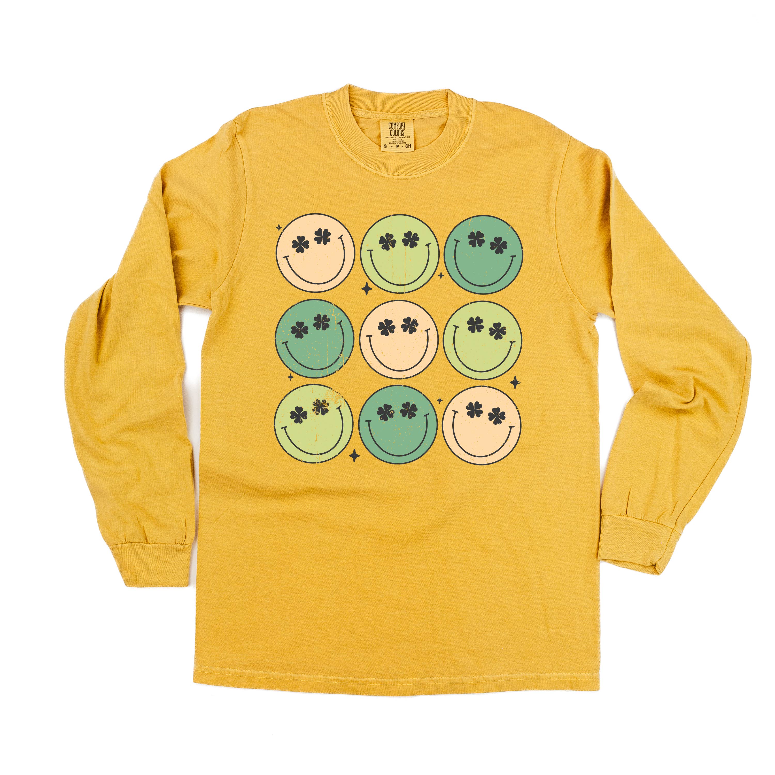 3x3 - St. Patrick's Day Smilies - Long Sleeve Comfort Colors Tee Little Mama Shirt Shop