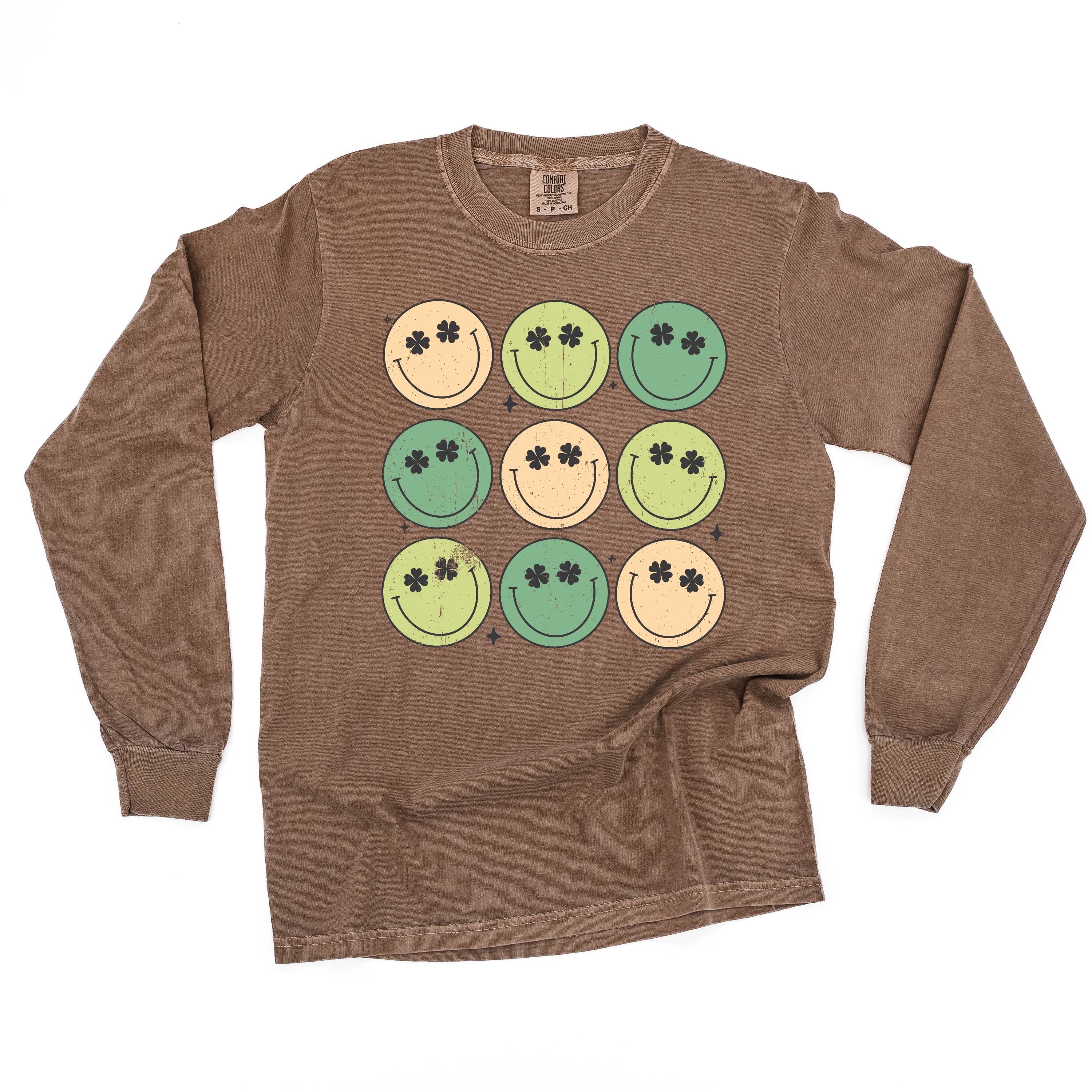 3x3 - St. Patrick's Day Smilies - Long Sleeve Comfort Colors Tee Little Mama Shirt Shop