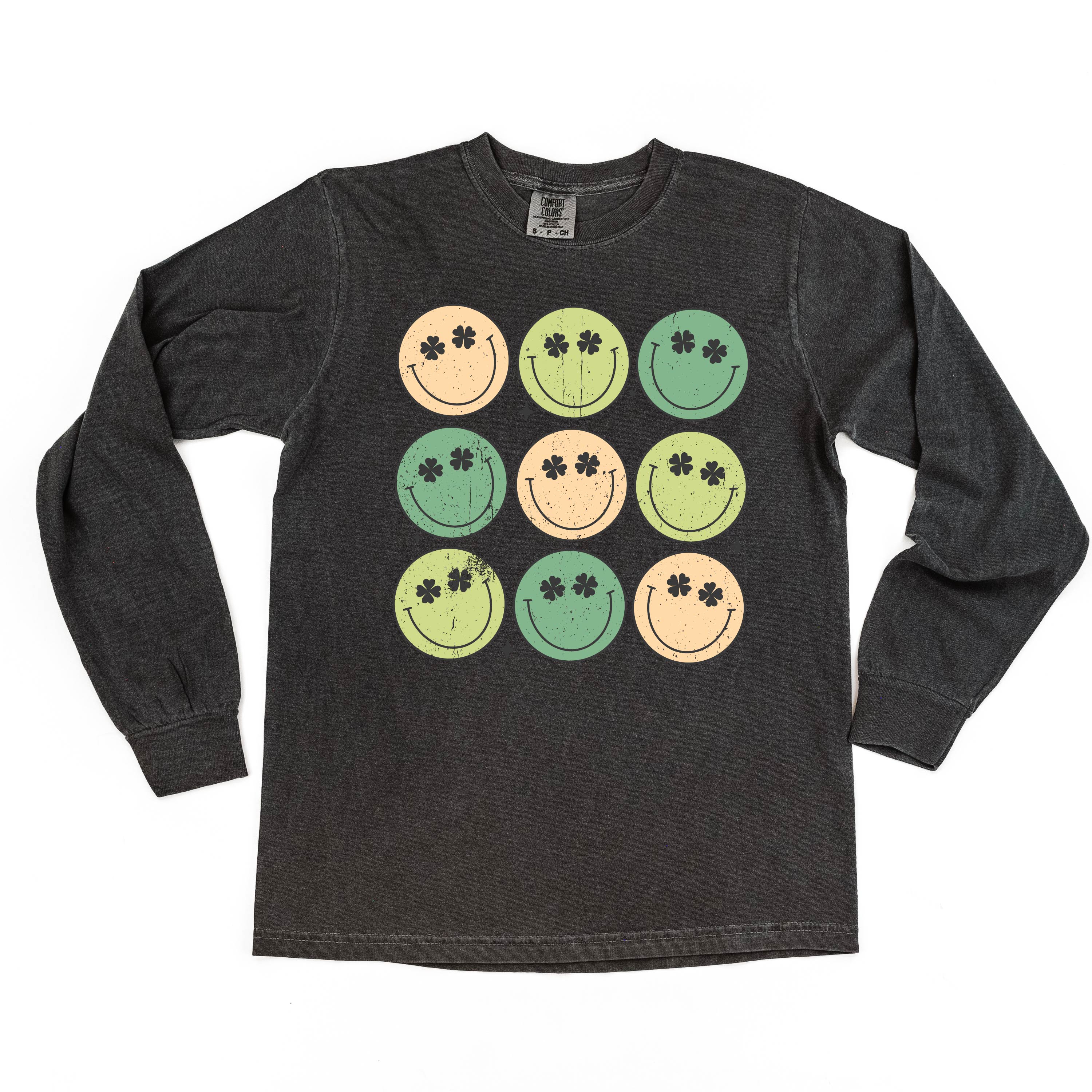 3x3 - St. Patrick's Day Smilies - Long Sleeve Comfort Colors Tee Little Mama Shirt Shop