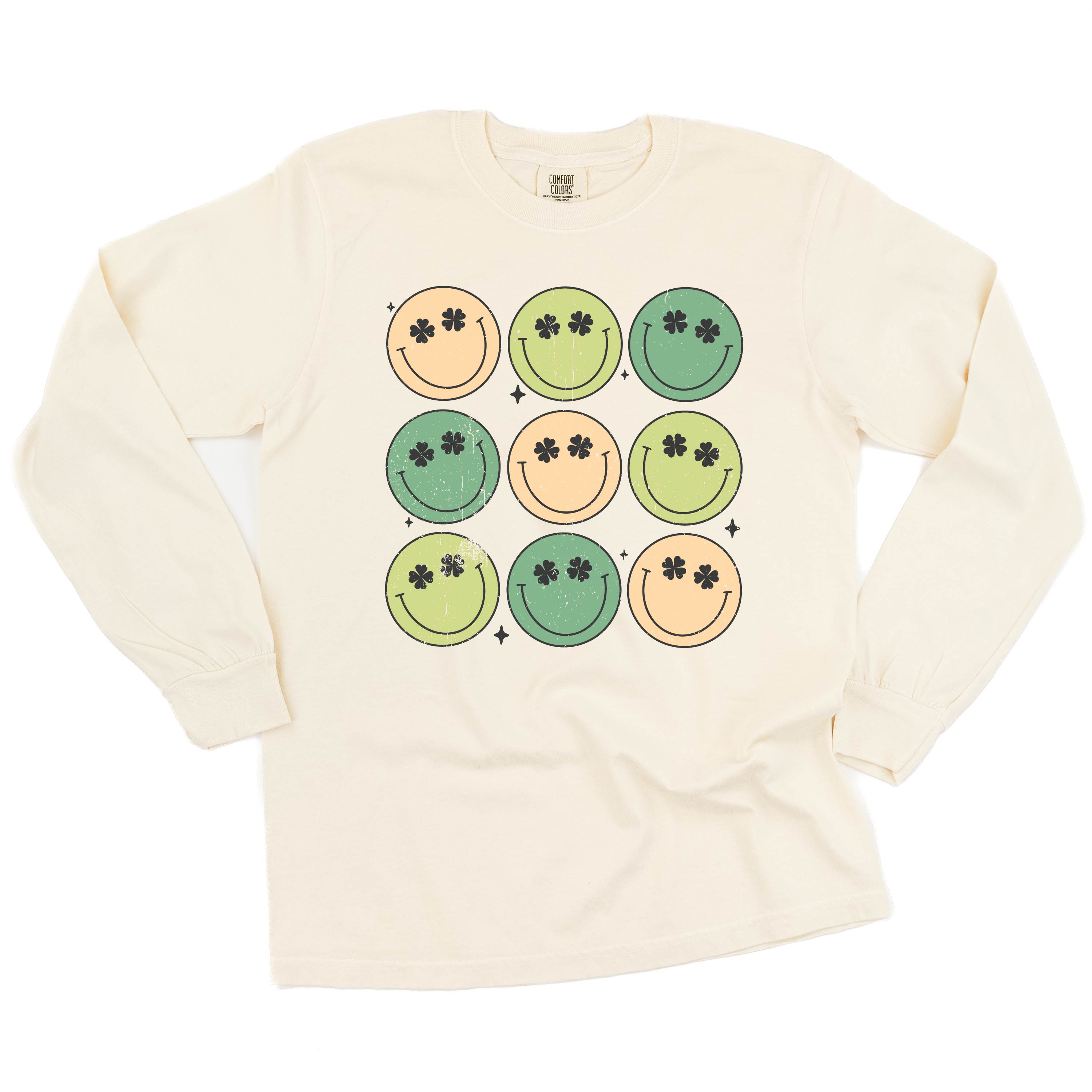 3x3 - St. Patrick's Day Smilies - Long Sleeve Comfort Colors Tee Little Mama Shirt Shop