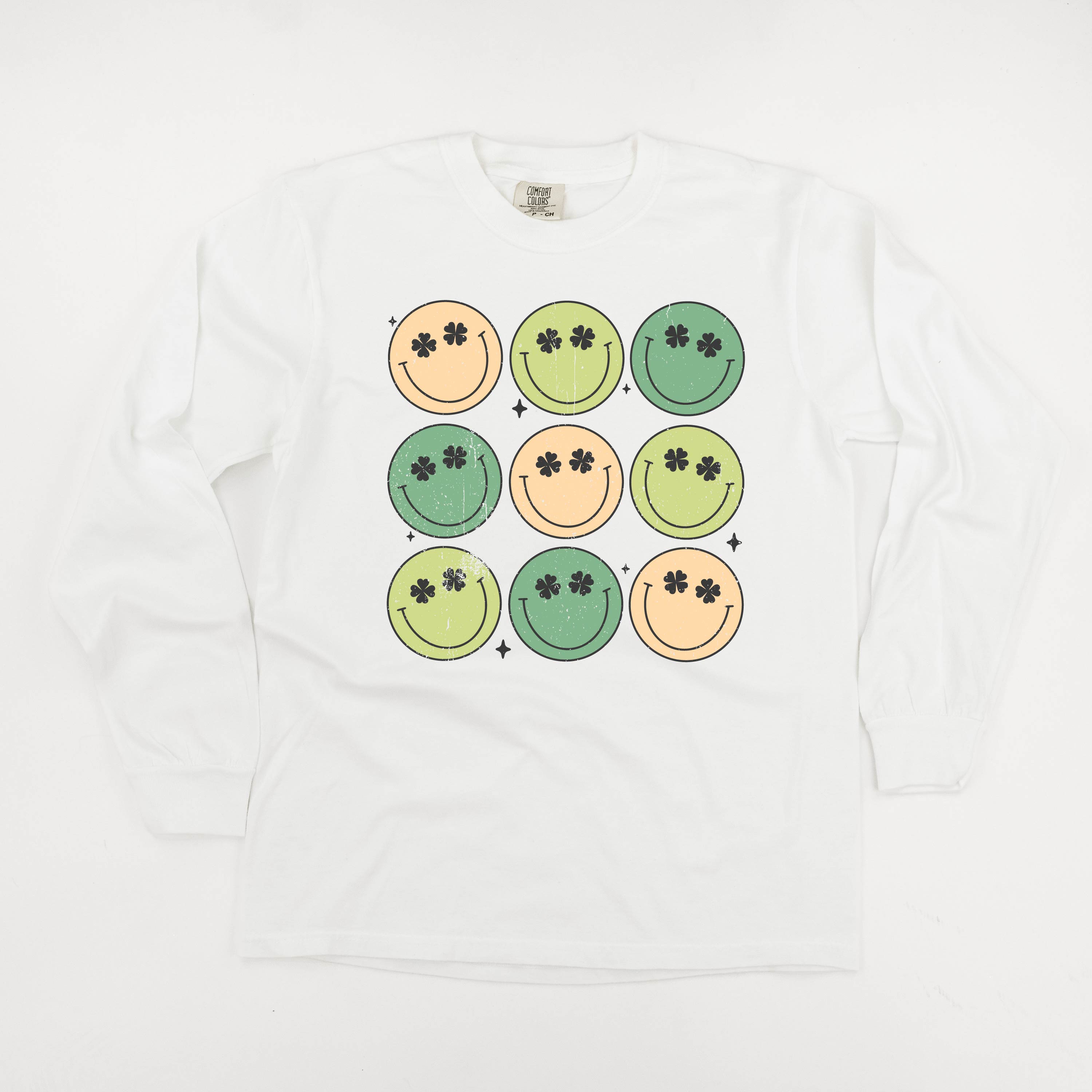 3x3 - St. Patrick's Day Smilies - Long Sleeve Comfort Colors Tee Little Mama Shirt Shop