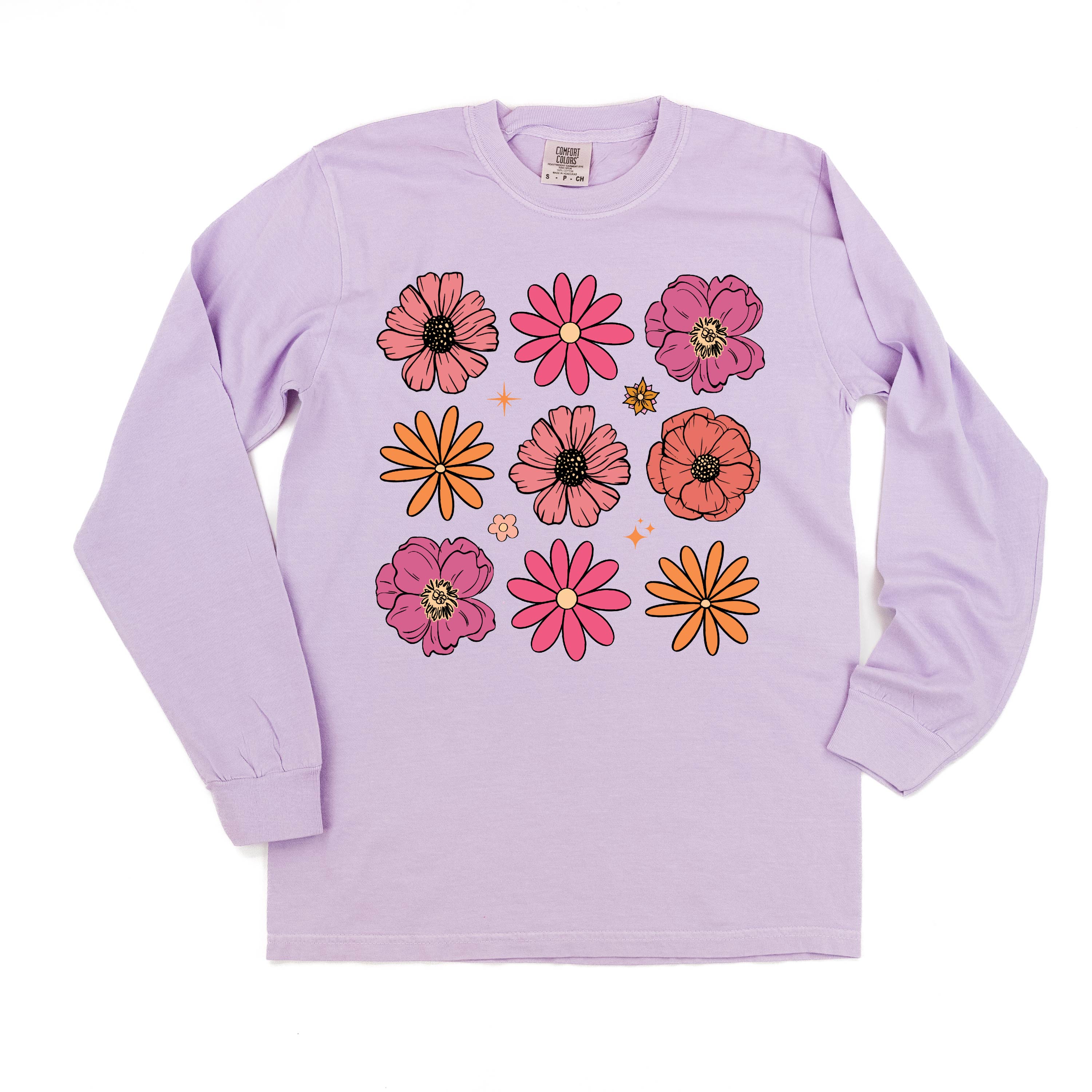 3x3 Spring Flowers - LONG SLEEVE Comfort Colors Tee Little Mama Shirt Shop