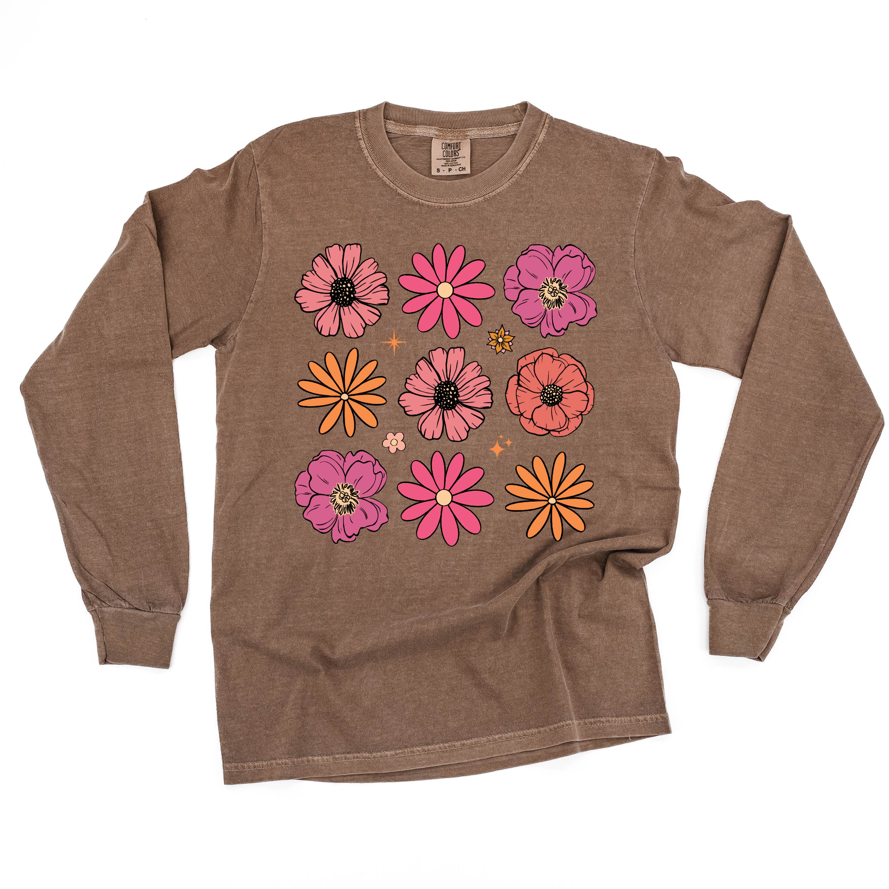 3x3 Spring Flowers - LONG SLEEVE Comfort Colors Tee Little Mama Shirt Shop