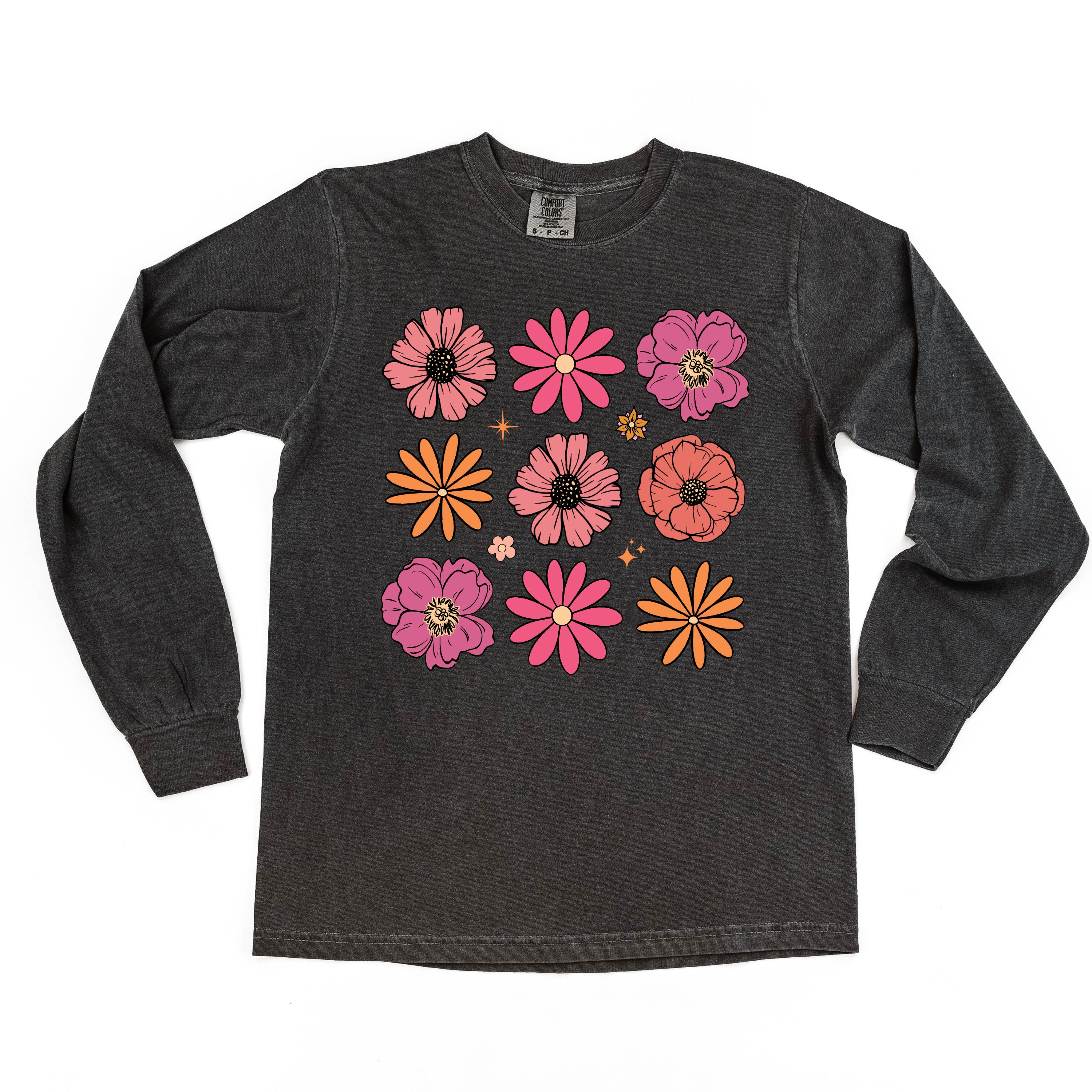 3x3 Spring Flowers - LONG SLEEVE Comfort Colors Tee Little Mama Shirt Shop