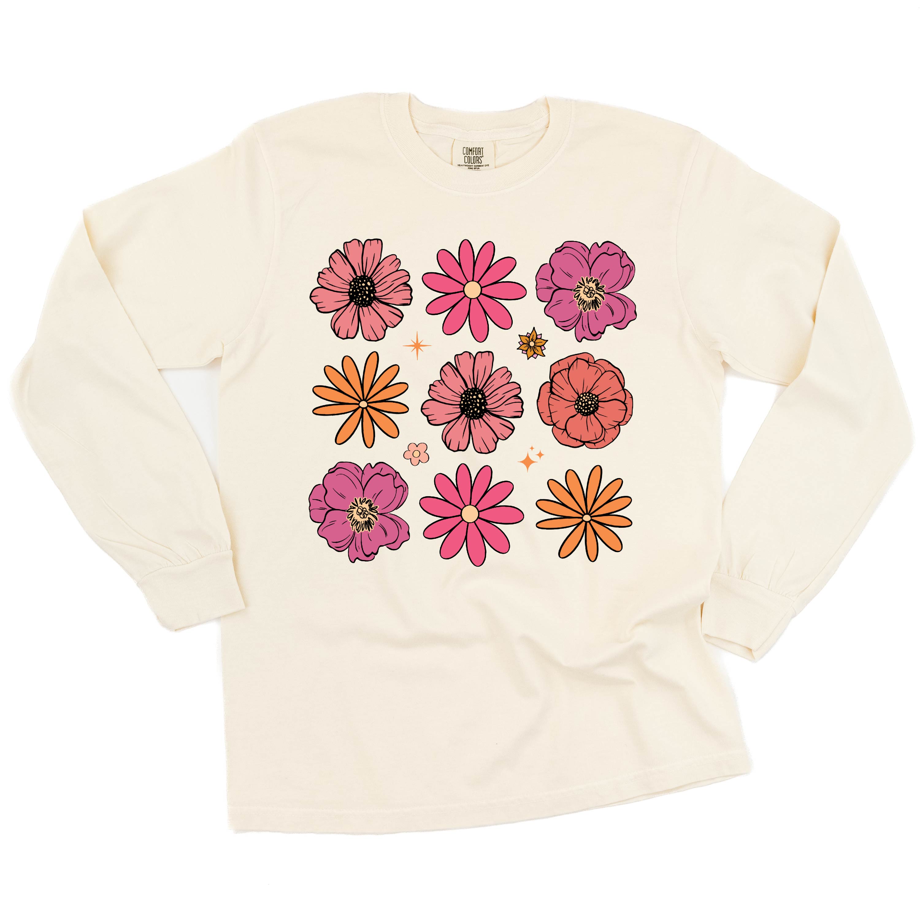 3x3 Spring Flowers - LONG SLEEVE Comfort Colors Tee Little Mama Shirt Shop