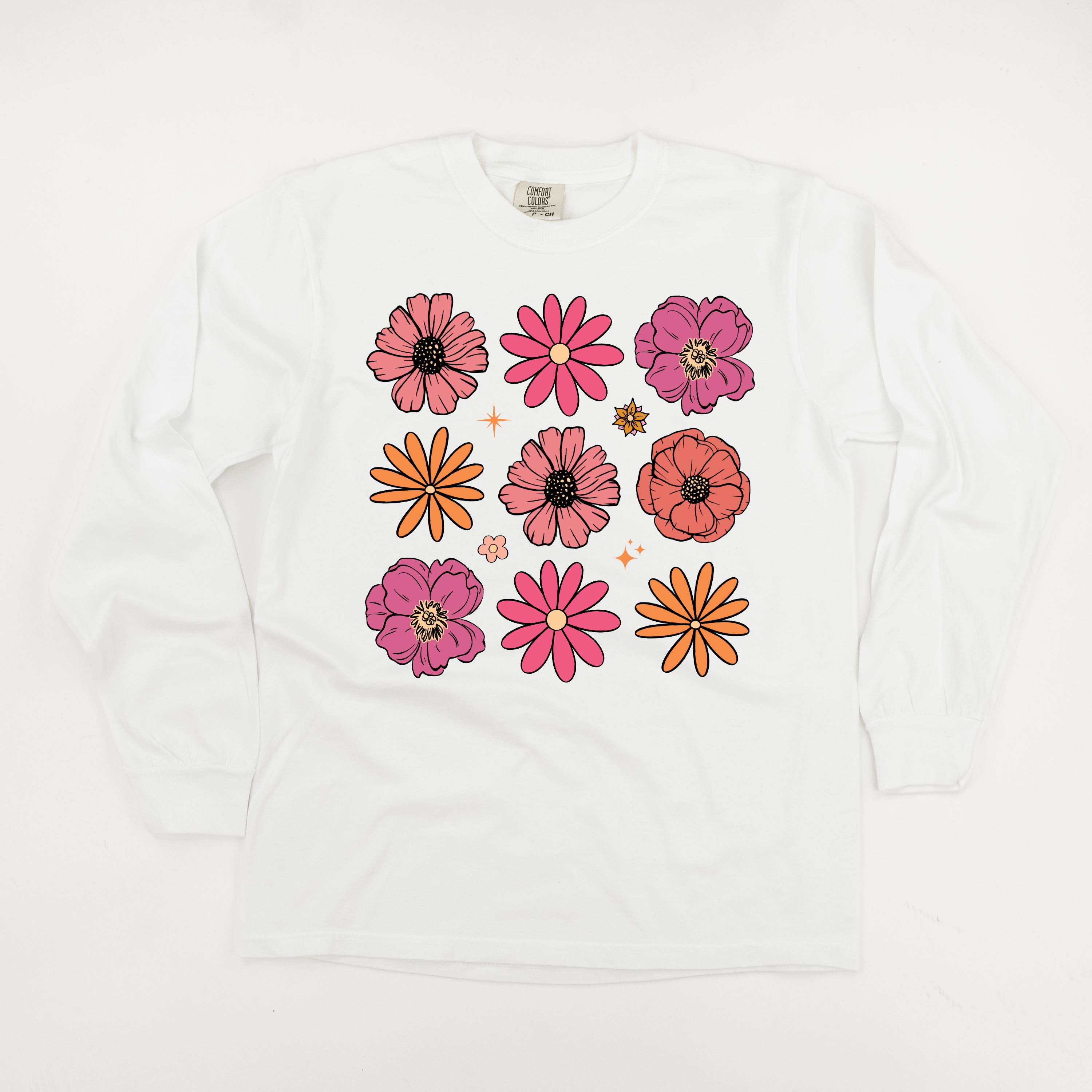 3x3 Spring Flowers - LONG SLEEVE Comfort Colors Tee Little Mama Shirt Shop