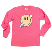 Big Smiley w/ Flowers - Long Sleeve Comfort Colors Tee Little Mama Shirt Shop
