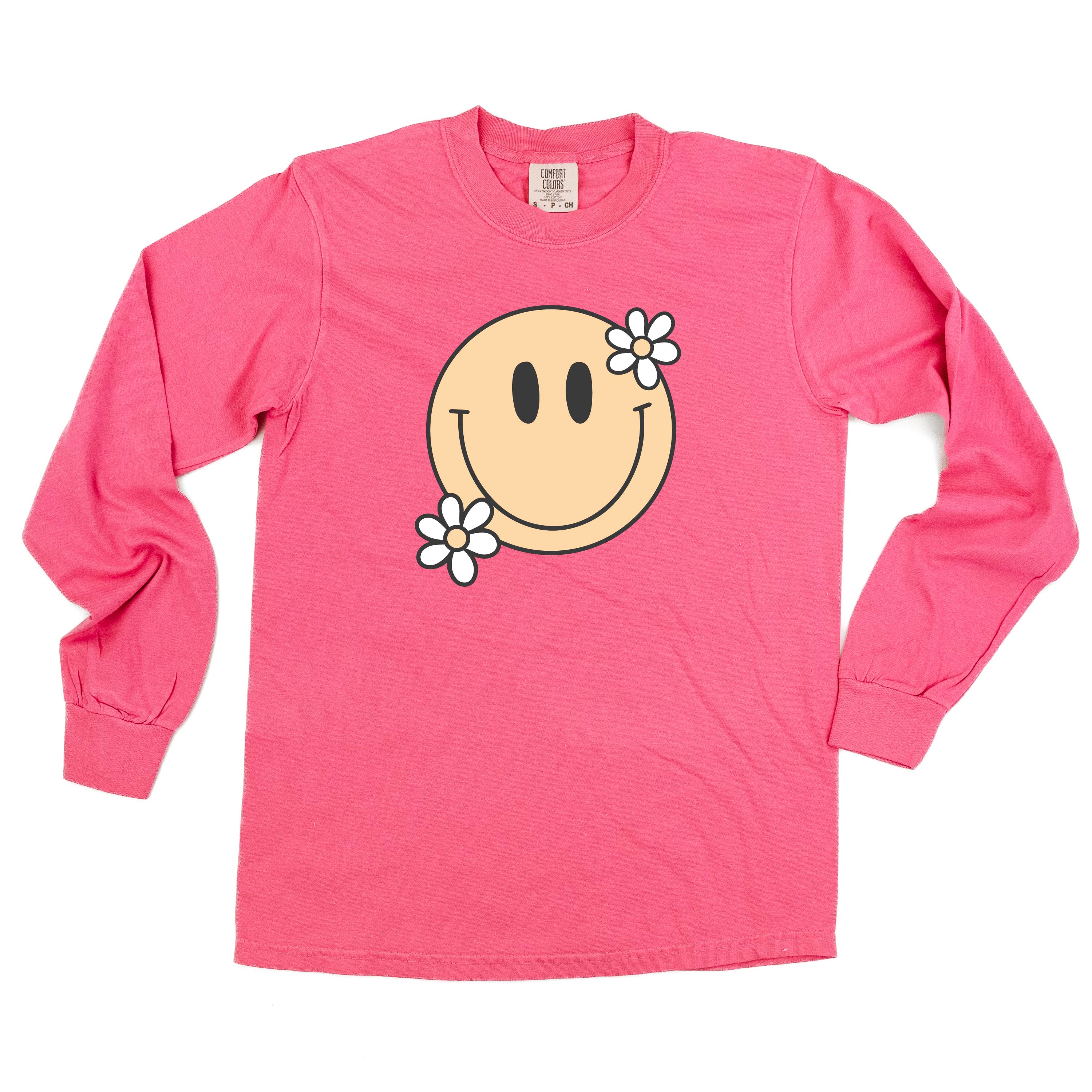 Big Smiley w/ Flowers - Long Sleeve Comfort Colors Tee Little Mama Shirt Shop