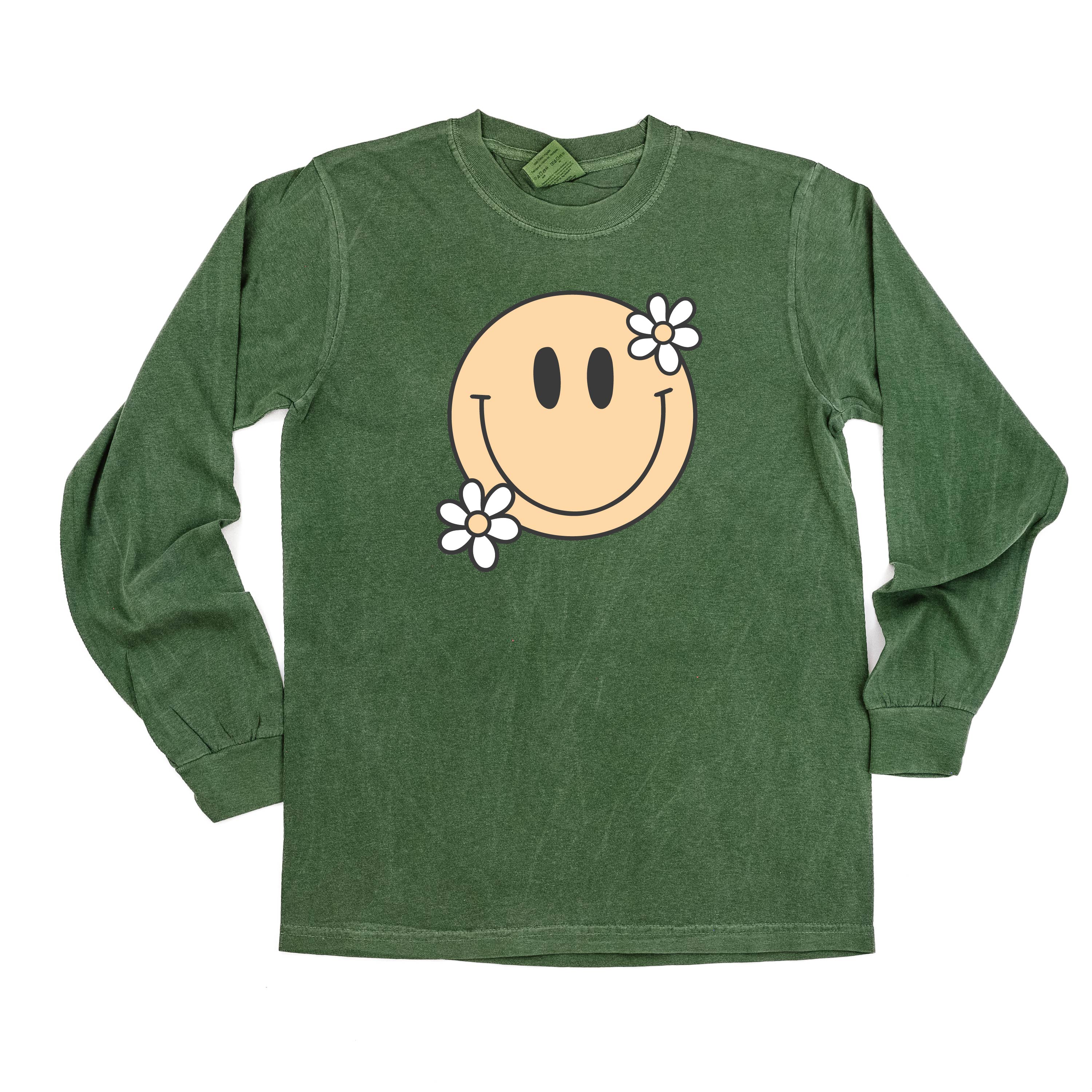 Big Smiley w/ Flowers - Long Sleeve Comfort Colors Tee Little Mama Shirt Shop