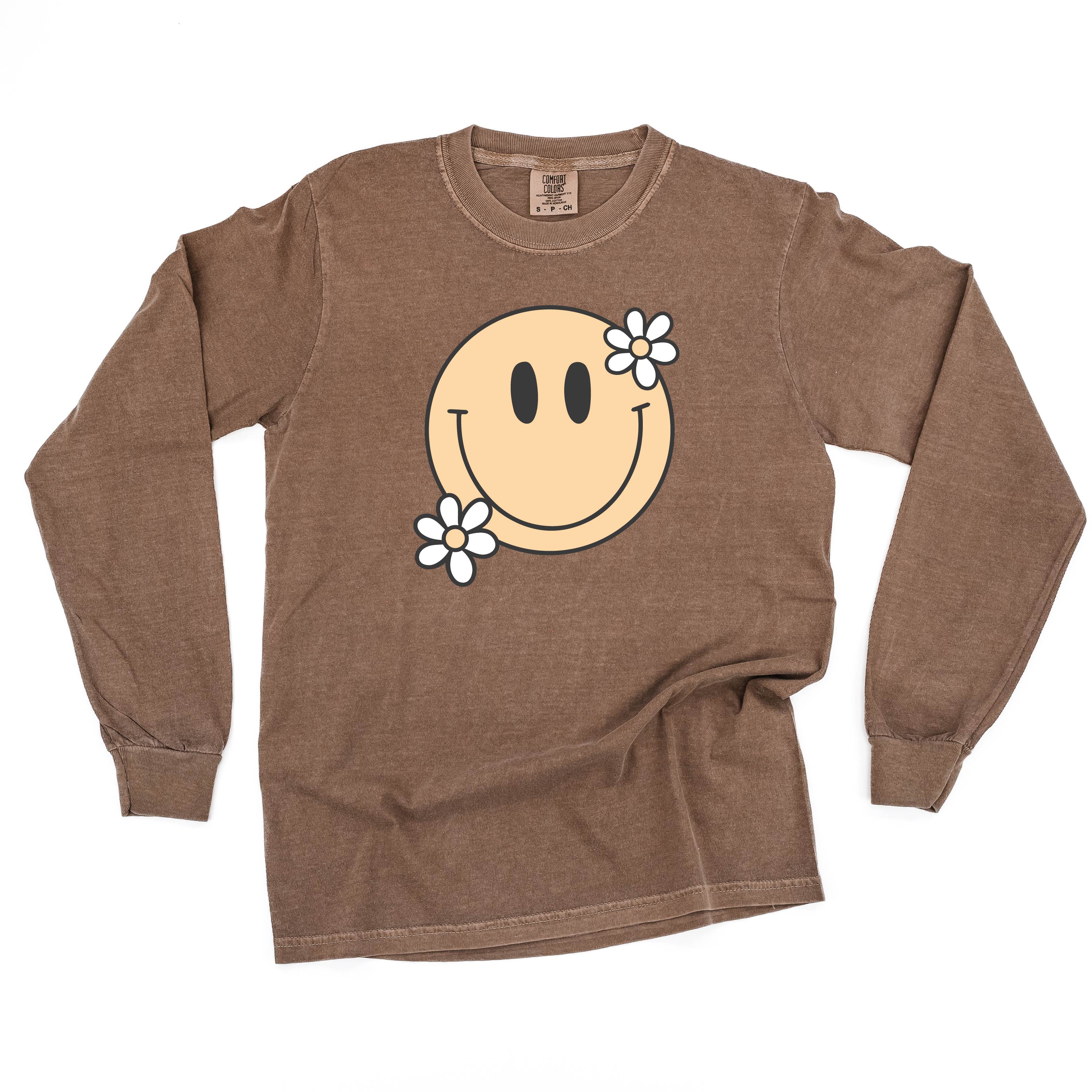 Big Smiley w/ Flowers - Long Sleeve Comfort Colors Tee Little Mama Shirt Shop