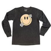Big Smiley w/ Flowers - Long Sleeve Comfort Colors Tee Little Mama Shirt Shop