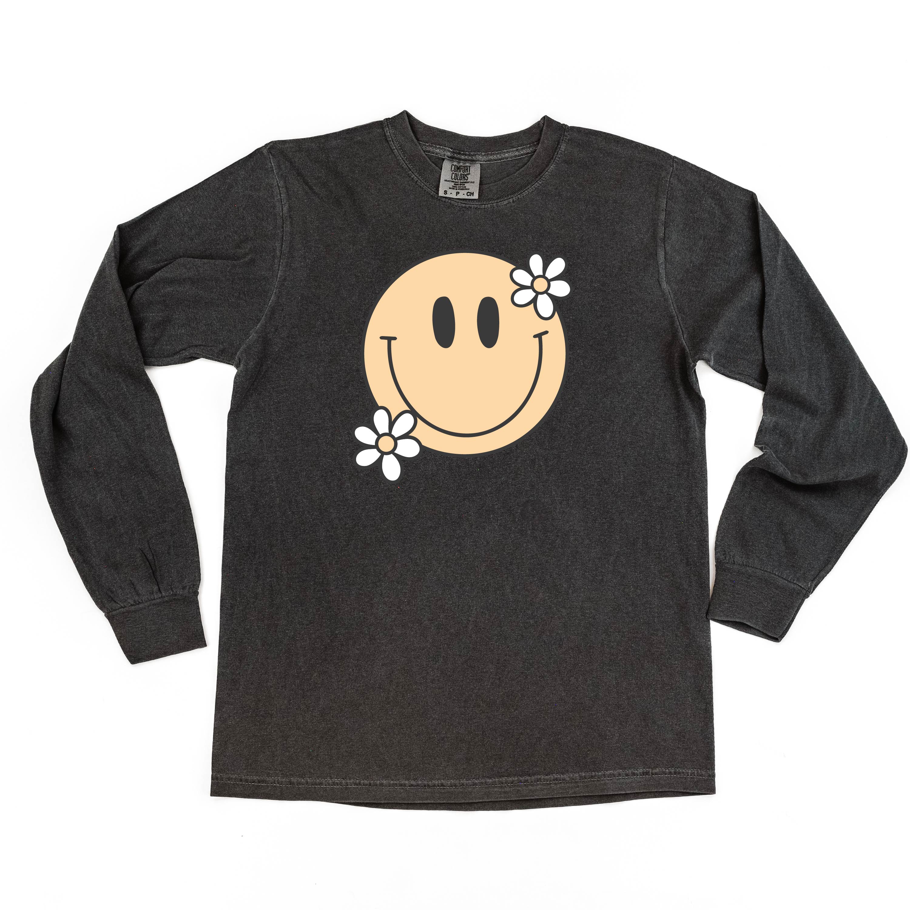 Big Smiley w/ Flowers - Long Sleeve Comfort Colors Tee Little Mama Shirt Shop
