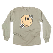 Big Smiley w/ Flowers - Long Sleeve Comfort Colors Tee Little Mama Shirt Shop