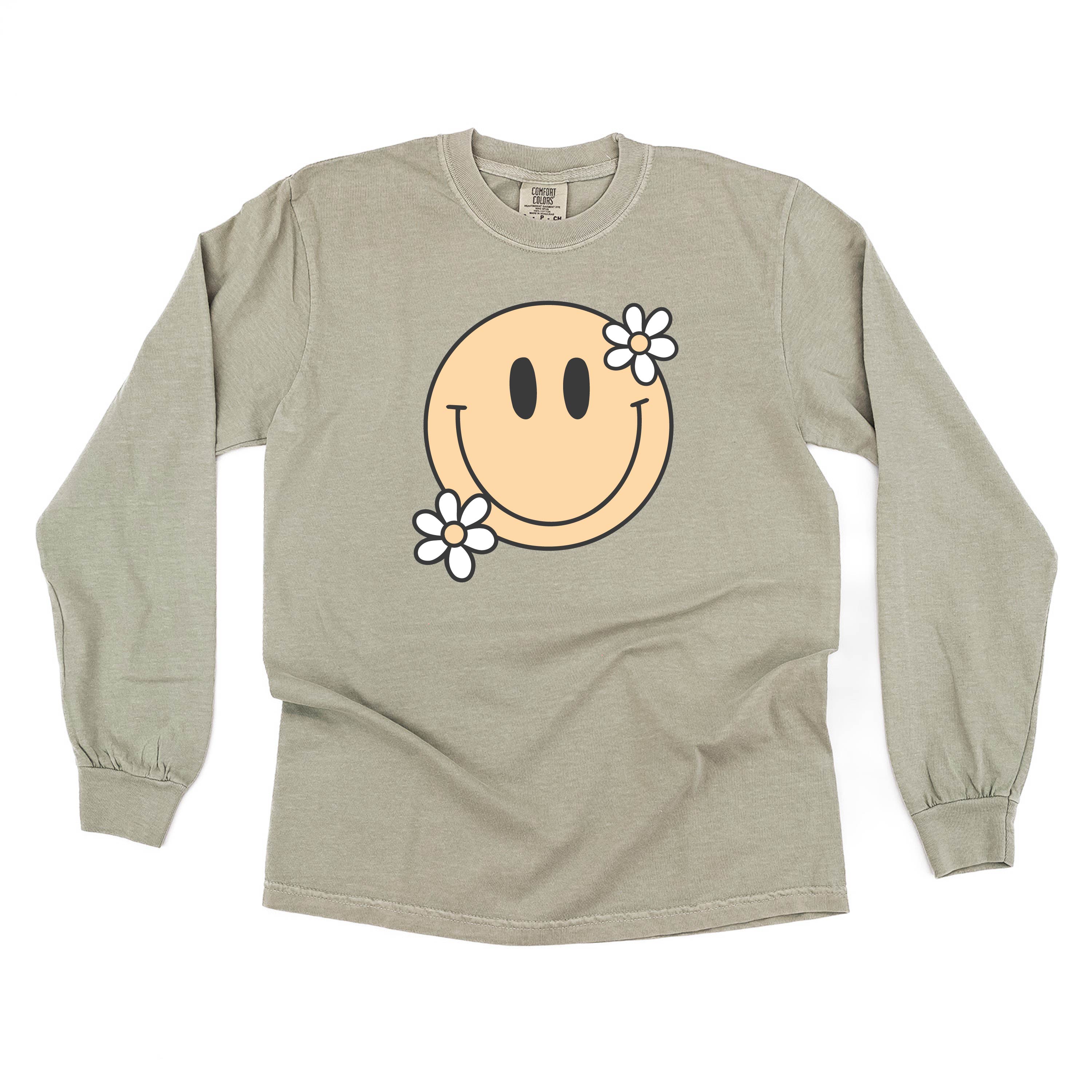 Big Smiley w/ Flowers - Long Sleeve Comfort Colors Tee Little Mama Shirt Shop