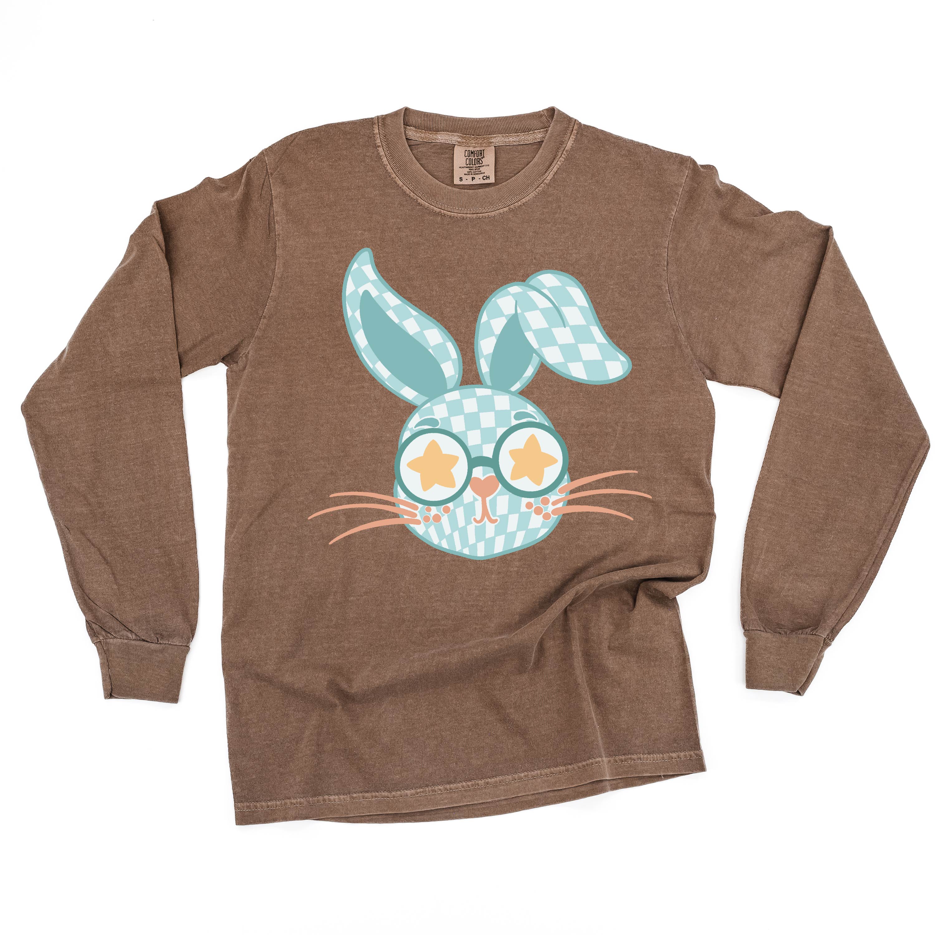 Blue Checkered Bunny - LONG SLEEVE Comfort Colors Tee Little Mama Shirt Shop