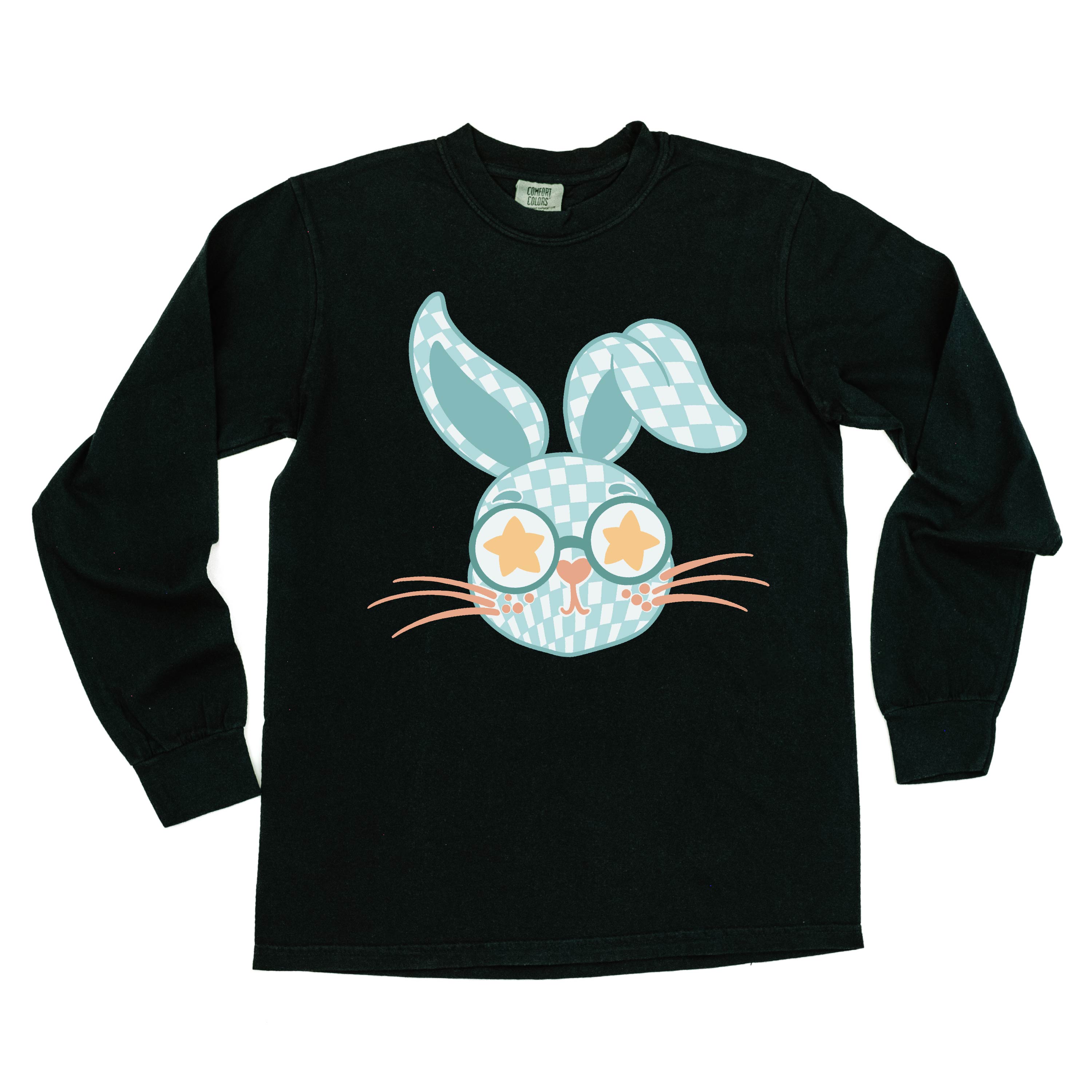 Blue Checkered Bunny - LONG SLEEVE Comfort Colors Tee Little Mama Shirt Shop