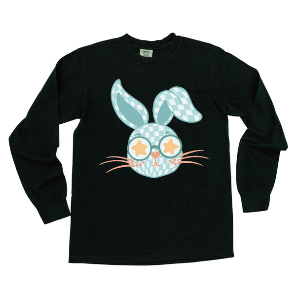 BLUE Checkered Bunny - LONG SLEEVE COMFORT COLORS TEE