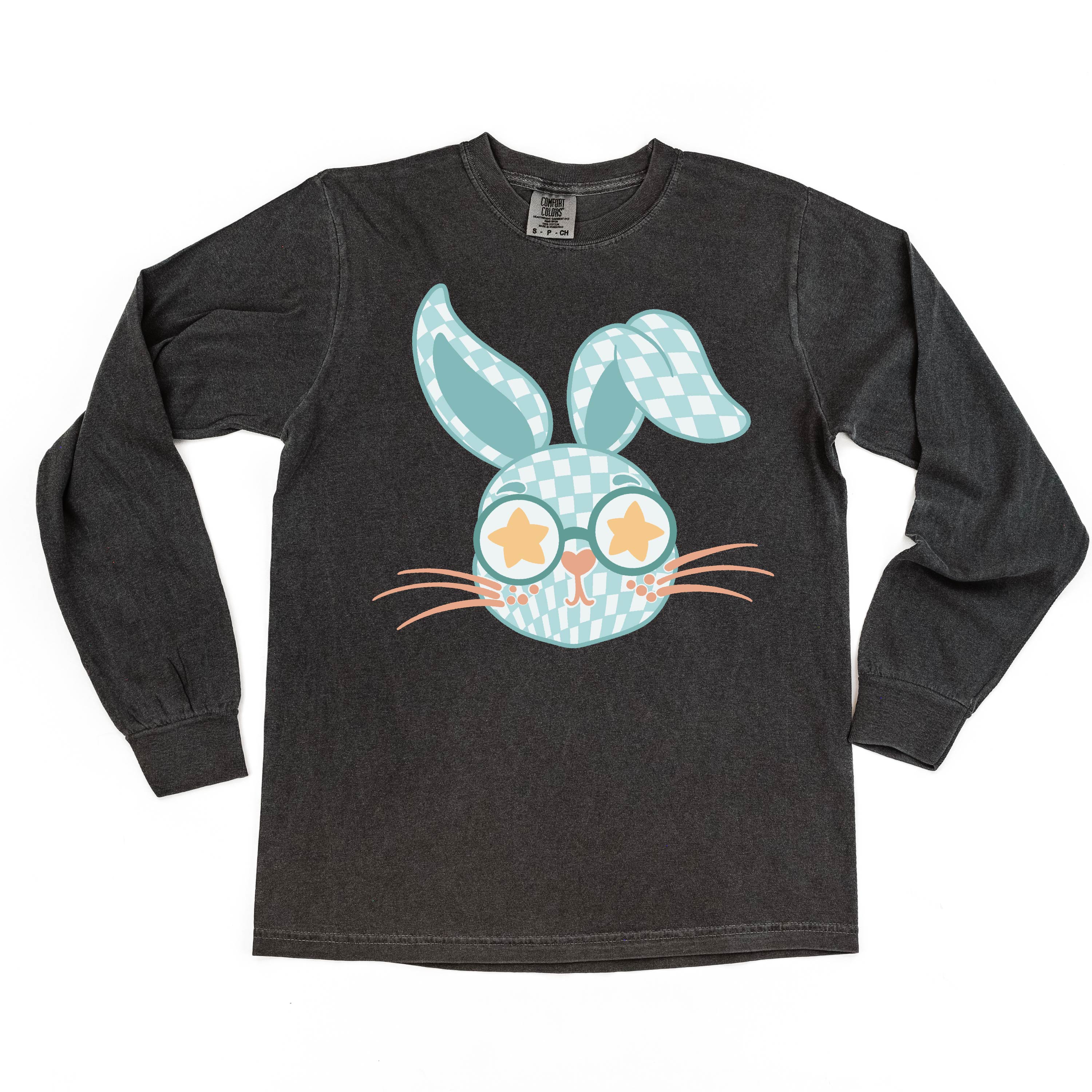 Blue Checkered Bunny - LONG SLEEVE Comfort Colors Tee Little Mama Shirt Shop