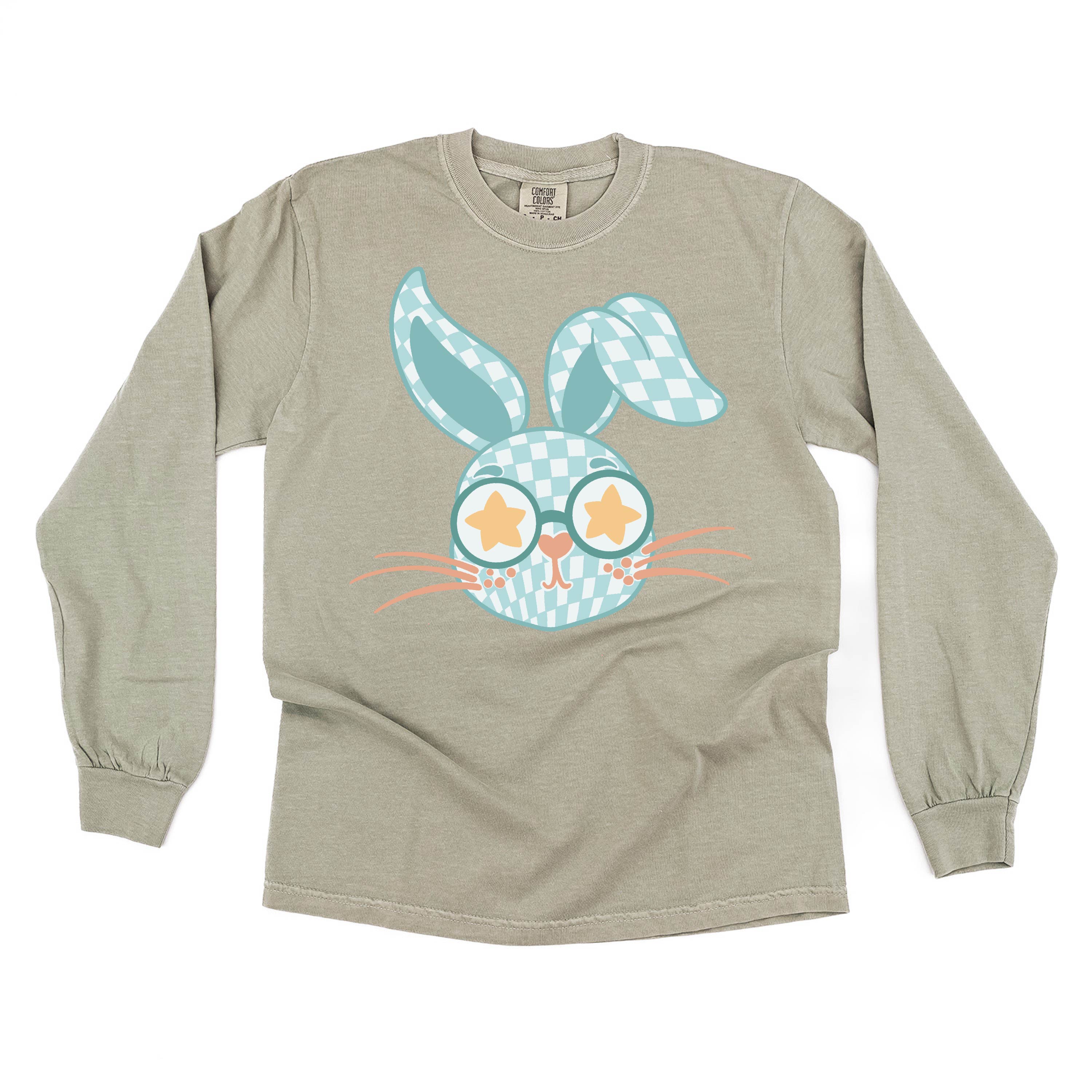 Blue Checkered Bunny - LONG SLEEVE Comfort Colors Tee Little Mama Shirt Shop