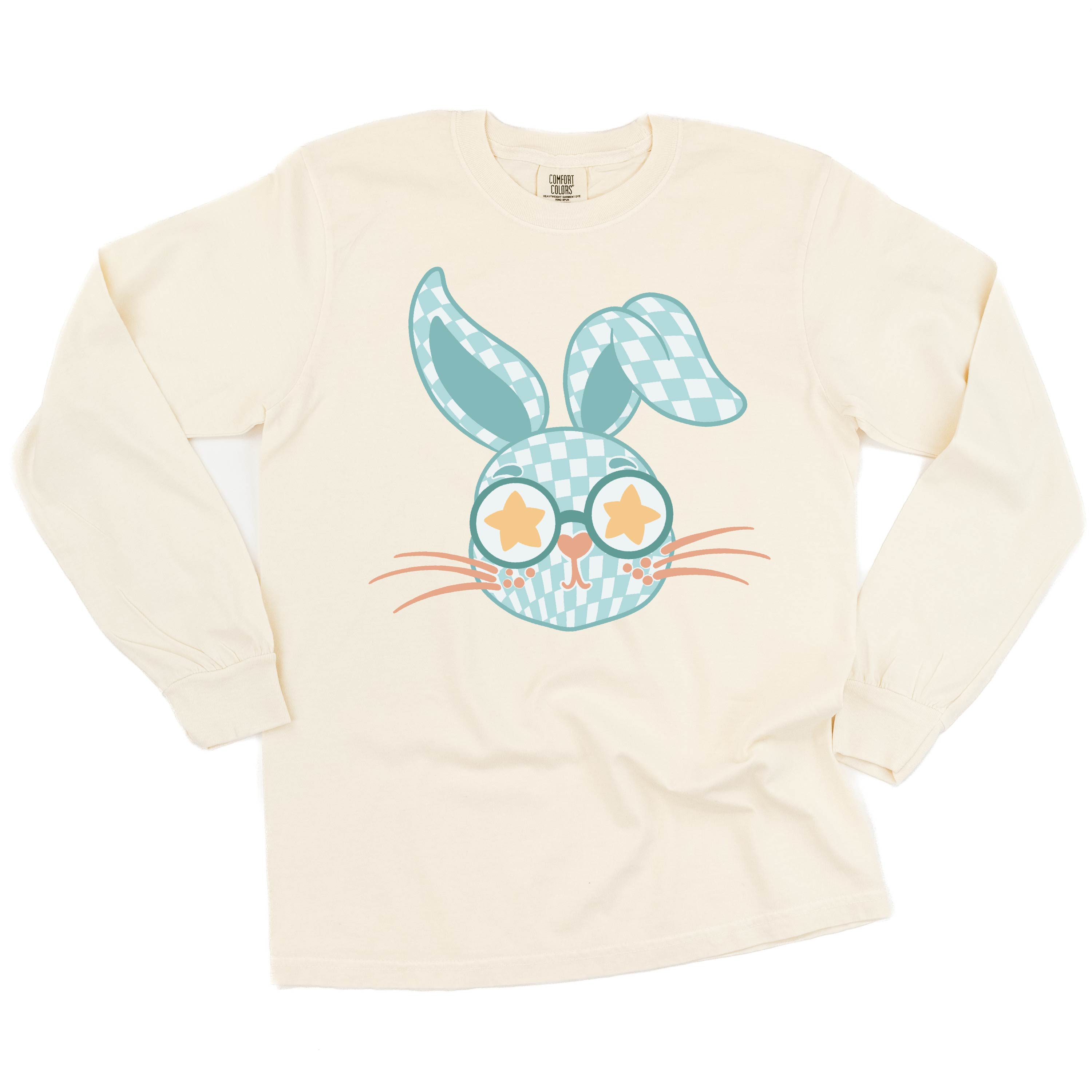 Blue Checkered Bunny - LONG SLEEVE Comfort Colors Tee Little Mama Shirt Shop