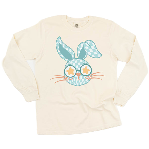 BLUE Checkered Bunny - LONG SLEEVE COMFORT COLORS TEE