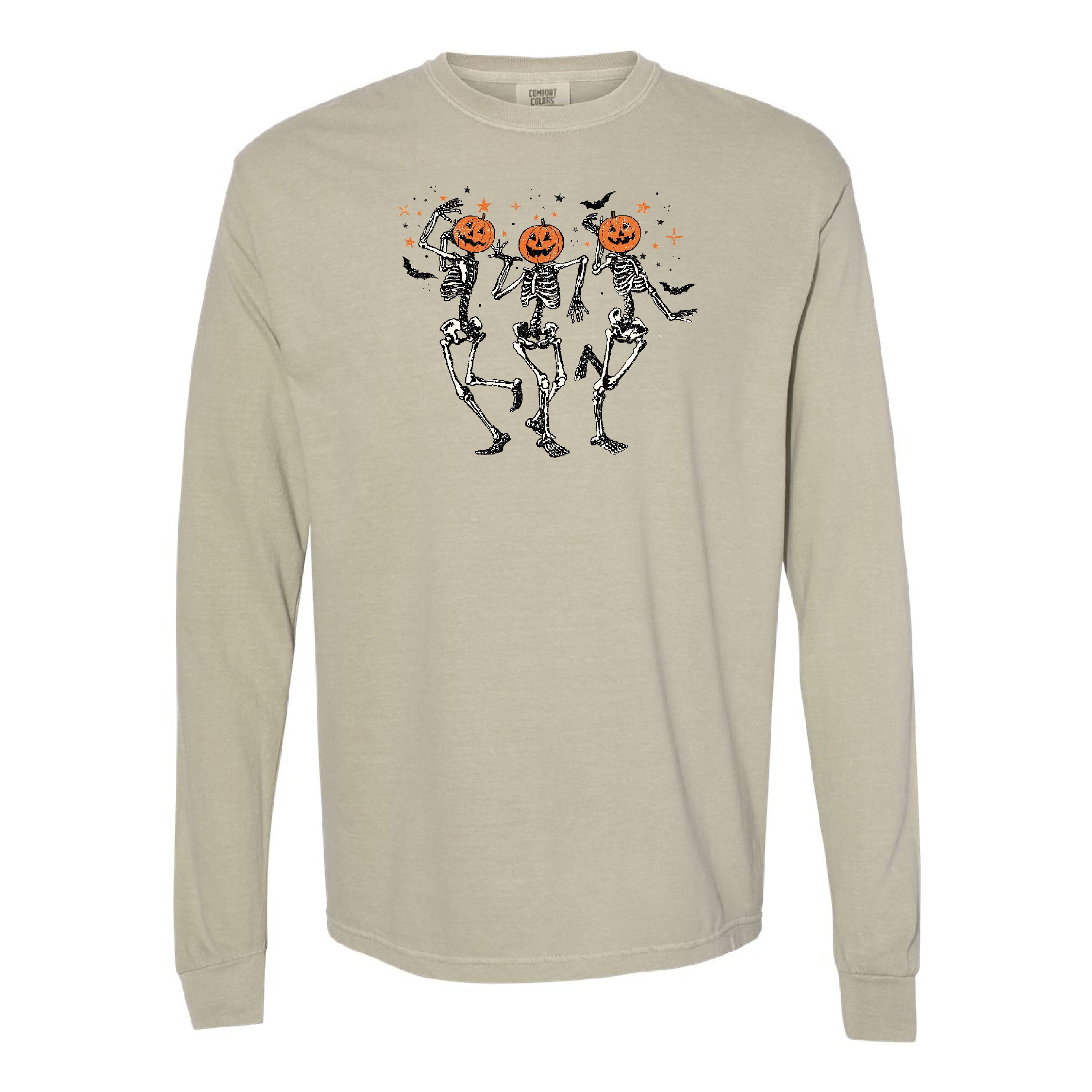Pumpkin Head Dancing Skellies - Long Sleeve Comfort Colors Tee Little Mama Shirt Shop