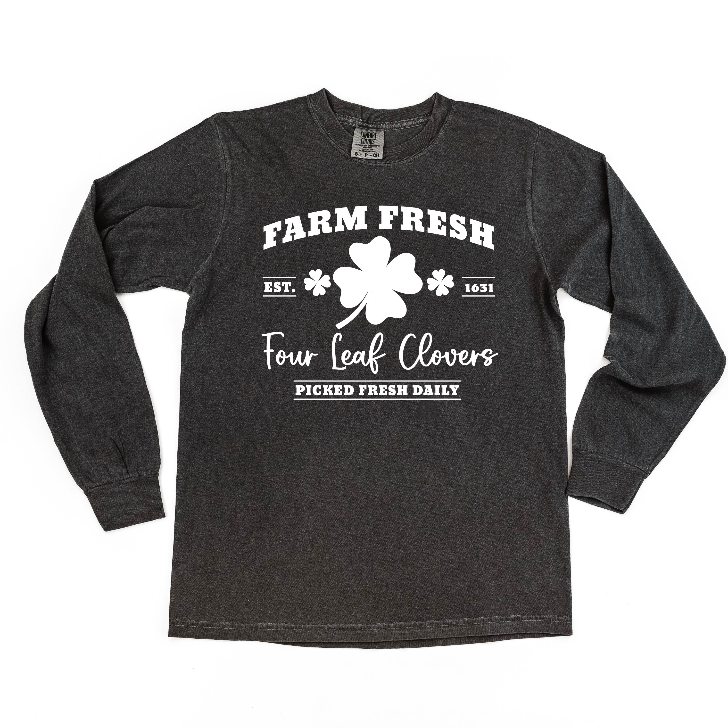 Farm Fresh Four Leaf Clovers - Long Sleeve Comfort Colors Tee Little Mama Shirt Shop