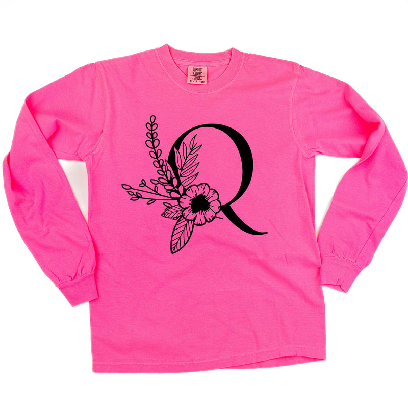 FLORAL INITIALS - LONG SLEEVE COMFORT COLORS TEE