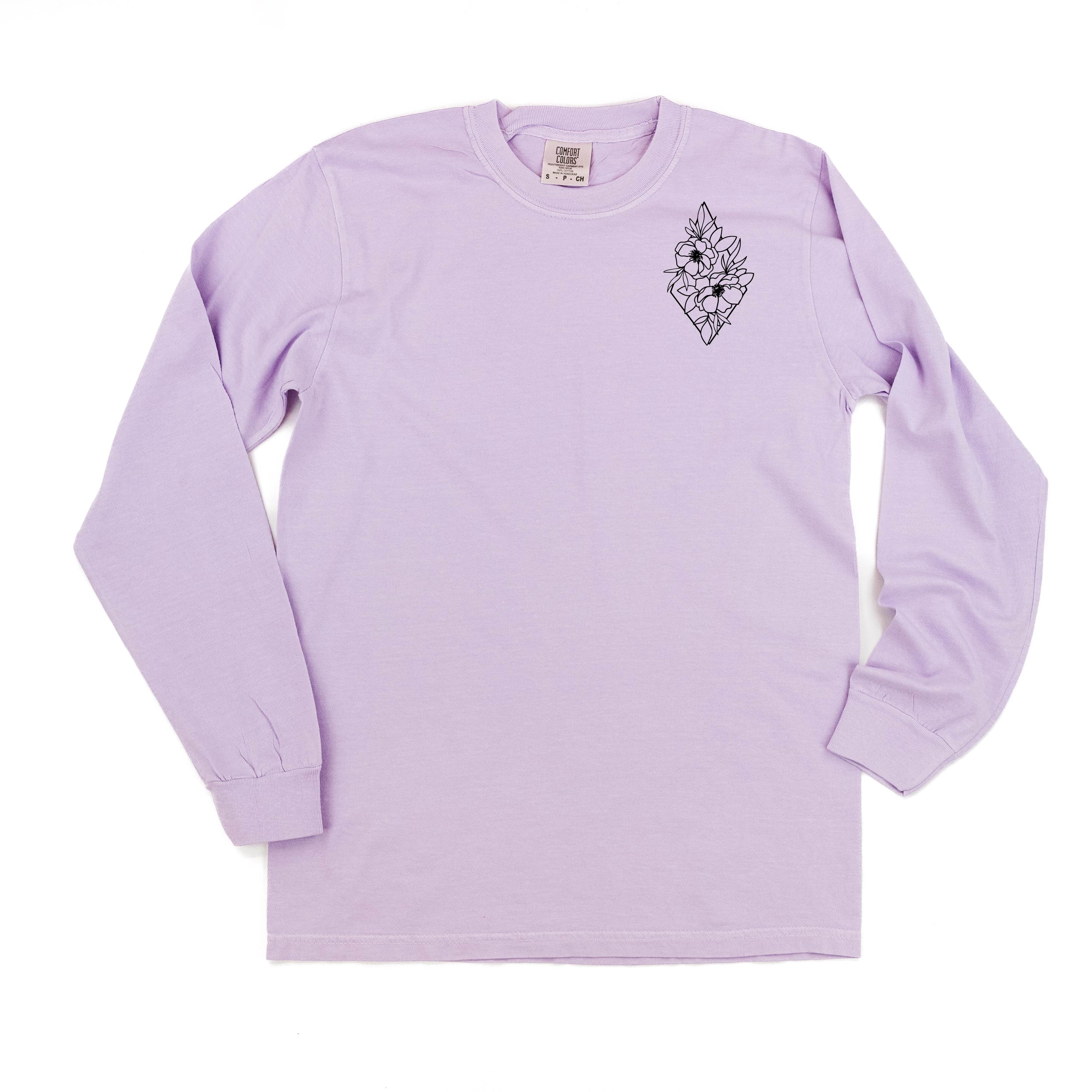 Flower Diamond (Pocket Front) w/ Actually Life is Beautiful and I Have Time (Back) - Long Sleeve Comfort Colors Tee Little Mama Shirt Shop