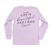 Flower Diamond (Pocket Front) w/ Actually Life is Beautiful and I Have Time (Back) - Long Sleeve Comfort Colors Tee Little Mama Shirt Shop