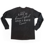 Flower Diamond (Pocket Front) w/ Actually Life is Beautiful and I Have Time (Back) - Long Sleeve Comfort Colors Tee Little Mama Shirt Shop