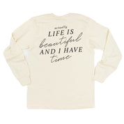 Flower Diamond (Pocket Front) w/ Actually Life is Beautiful and I Have Time (Back) - Long Sleeve Comfort Colors Tee Little Mama Shirt Shop