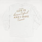 Flower Diamond (Pocket Front) w/ Actually Life is Beautiful and I Have Time (Back) - Long Sleeve Comfort Colors Tee Little Mama Shirt Shop