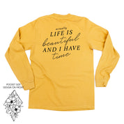 Flower Diamond (Pocket Front) w/ Actually Life is Beautiful and I Have Time (Back) - Long Sleeve Comfort Colors Tee Little Mama Shirt Shop