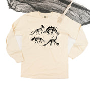 Four Dinosaur Skeletons - Long Sleeve Comfort Colors Tee Little Mama Shirt Shop