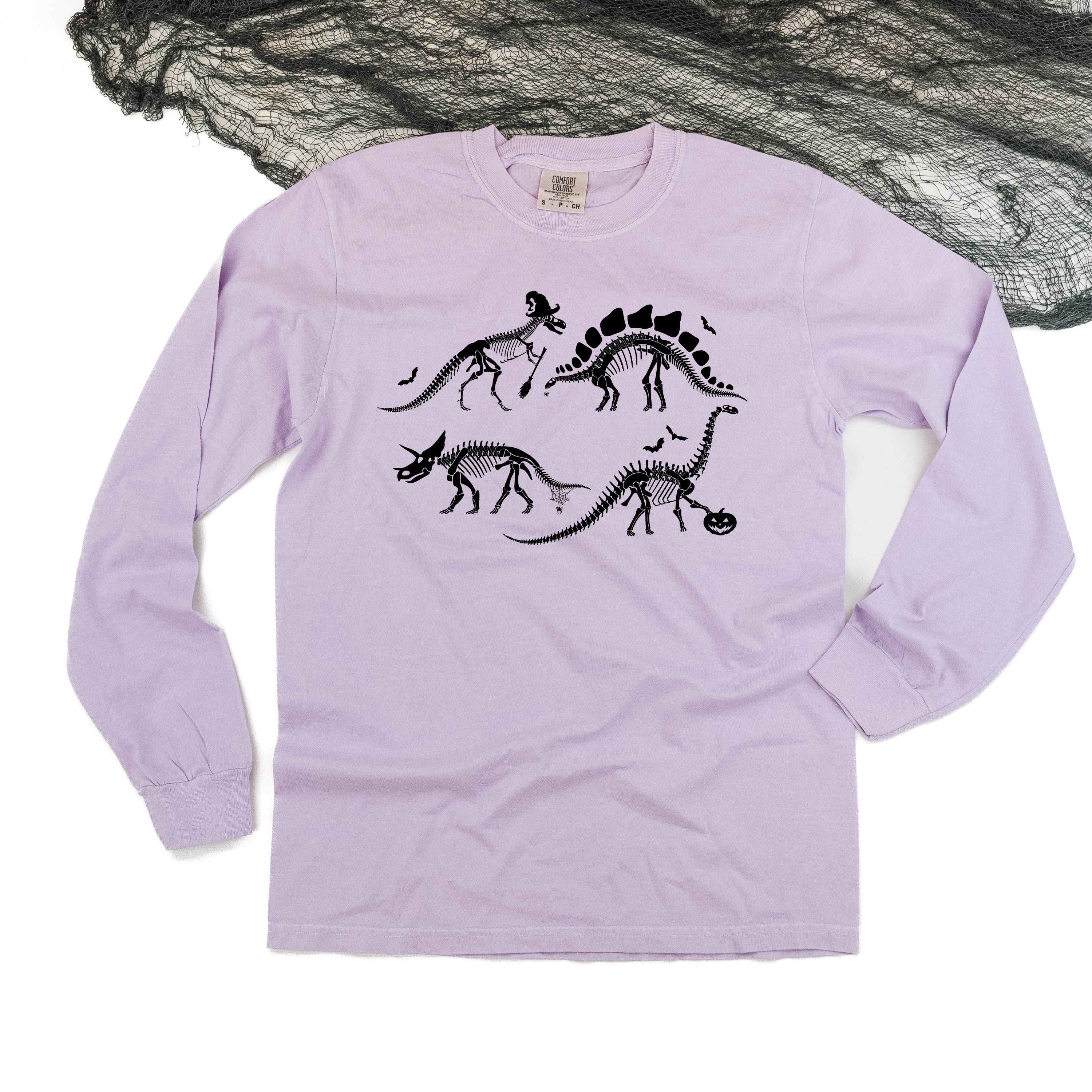 Four Dinosaur Skeletons - Long Sleeve Comfort Colors Tee Little Mama Shirt Shop